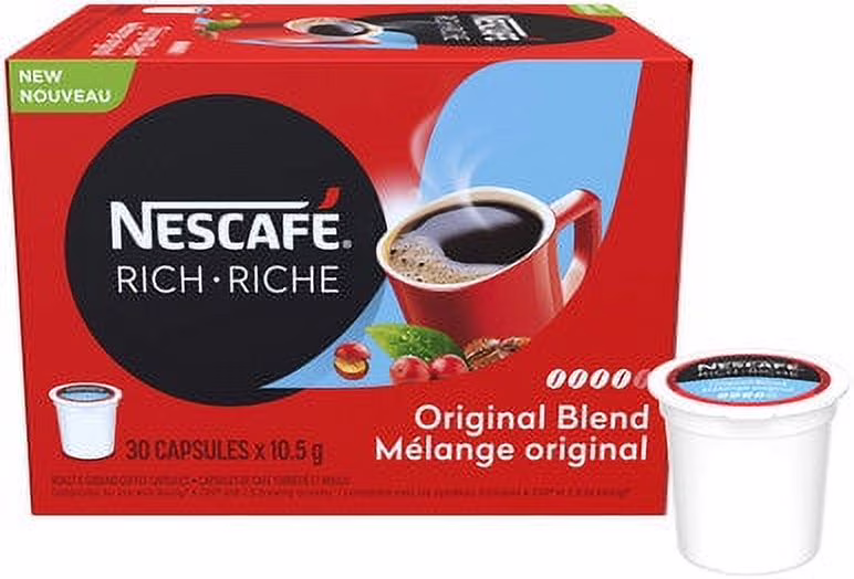 NESCAFE Rich Original Roast & Ground Coffee Capsules, K-Cup Compatible Pods, 30 Capsules {Imported from Canada}