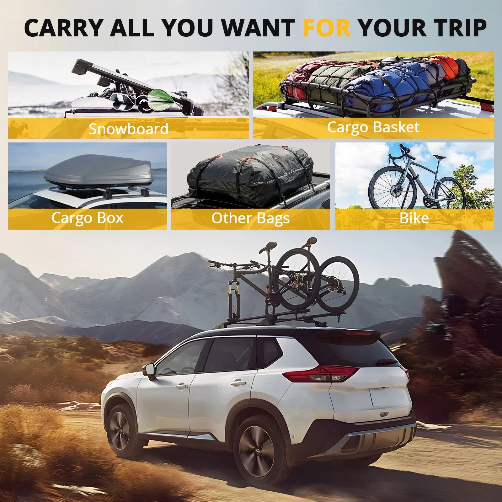 Homhougo—Top Rack Black Crossbar Compatible, 165 LB Upgraded Luggage Rack Crossbar, Easy To Carry Cargo Canoe Kayak Load Bike