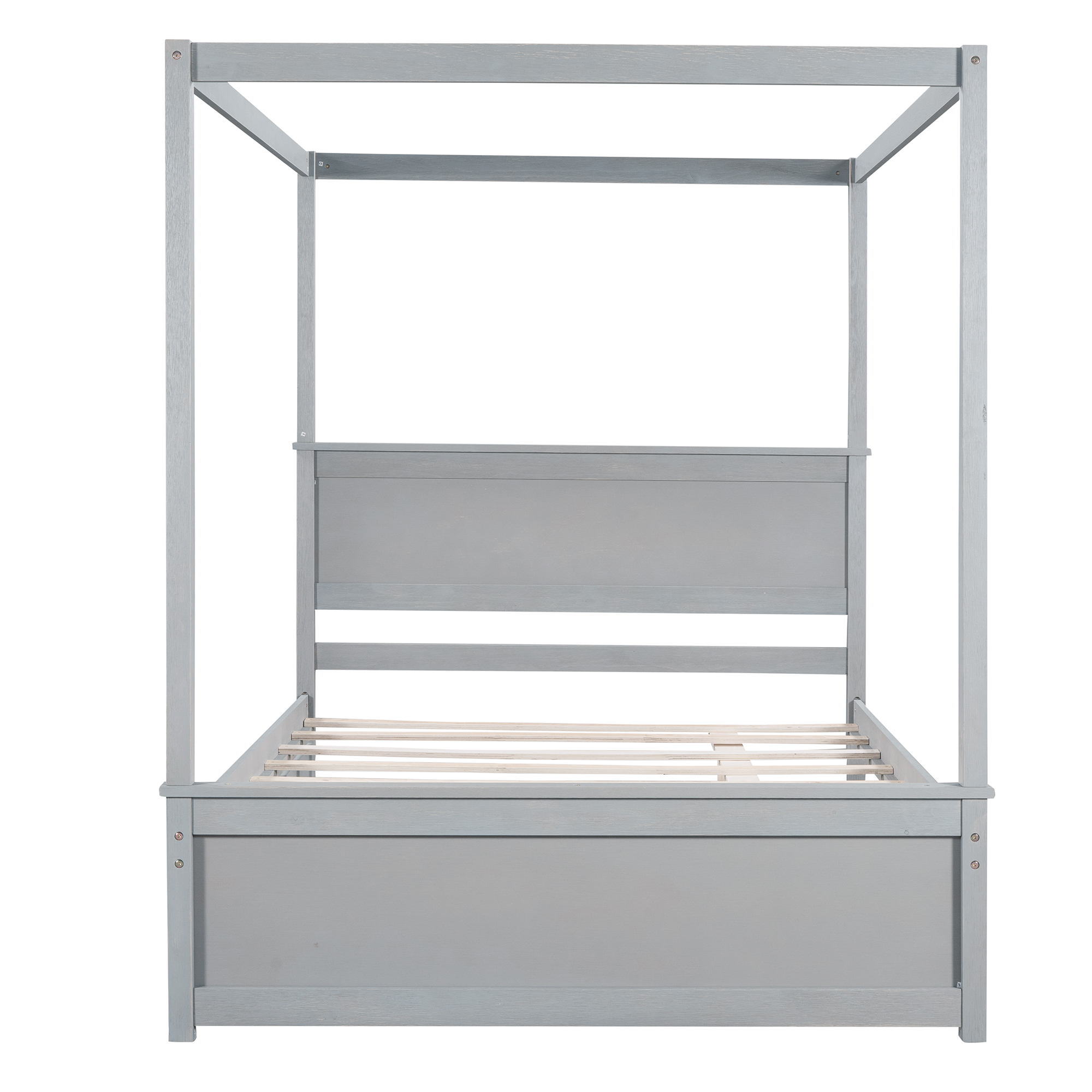 Dcenta Wood Canopy Bed with Trundle Bed ,Full Size Canopy Platform bed With Support Slats .No Box Spring Needed, Gray