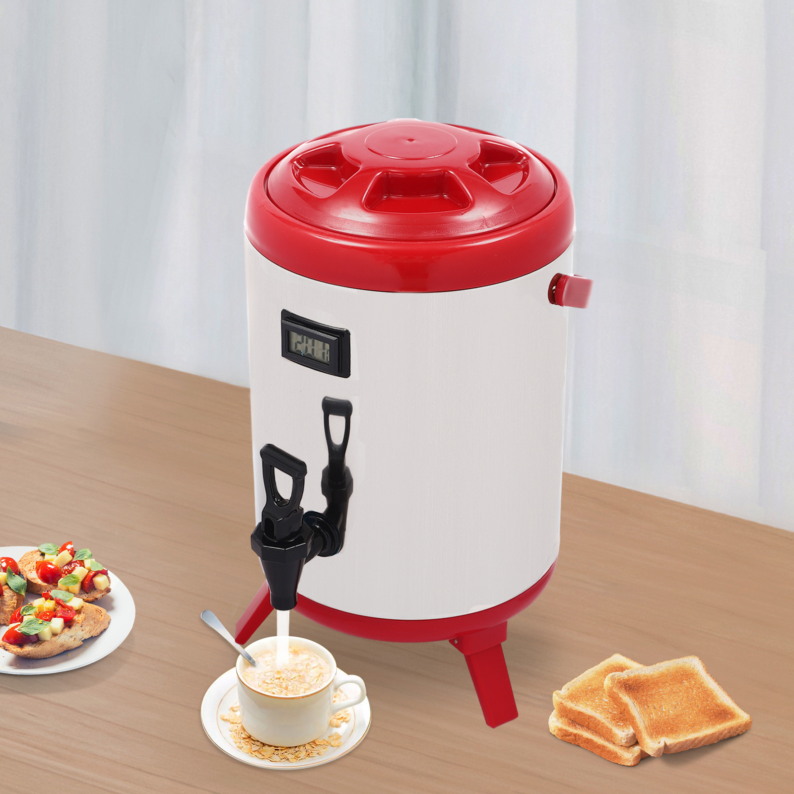 8L Hot Beverage Dispenser With Thermometer - Large Capacity Stainless Steel Double-Layer Insulated Cold and Hot Drink Dispenser w/Spigot for Hot Tea & Coffee,Water, 9h Keep Warm Time