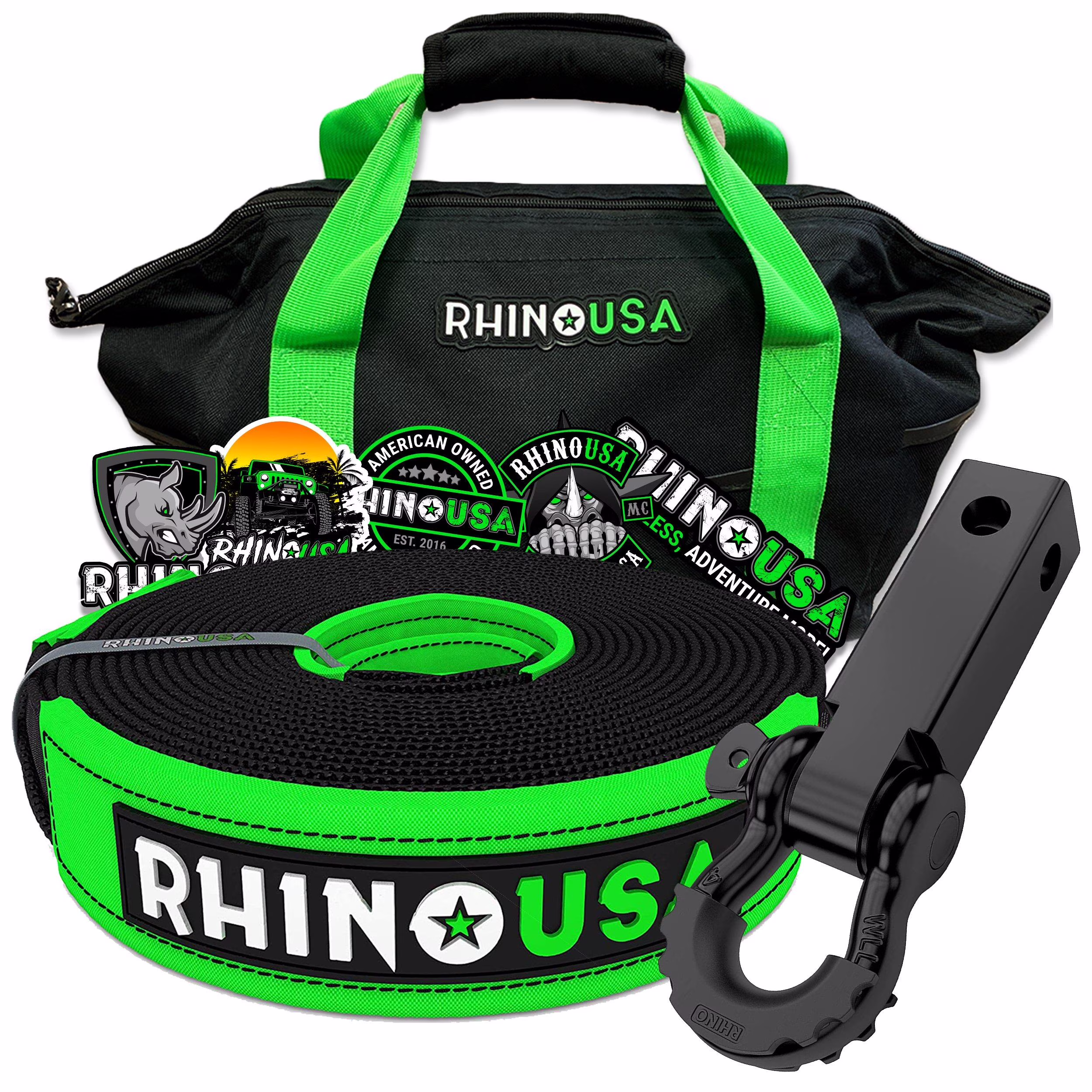 Rhino USA 20' Tow Strap & Shackle Hitch Receiver Combo