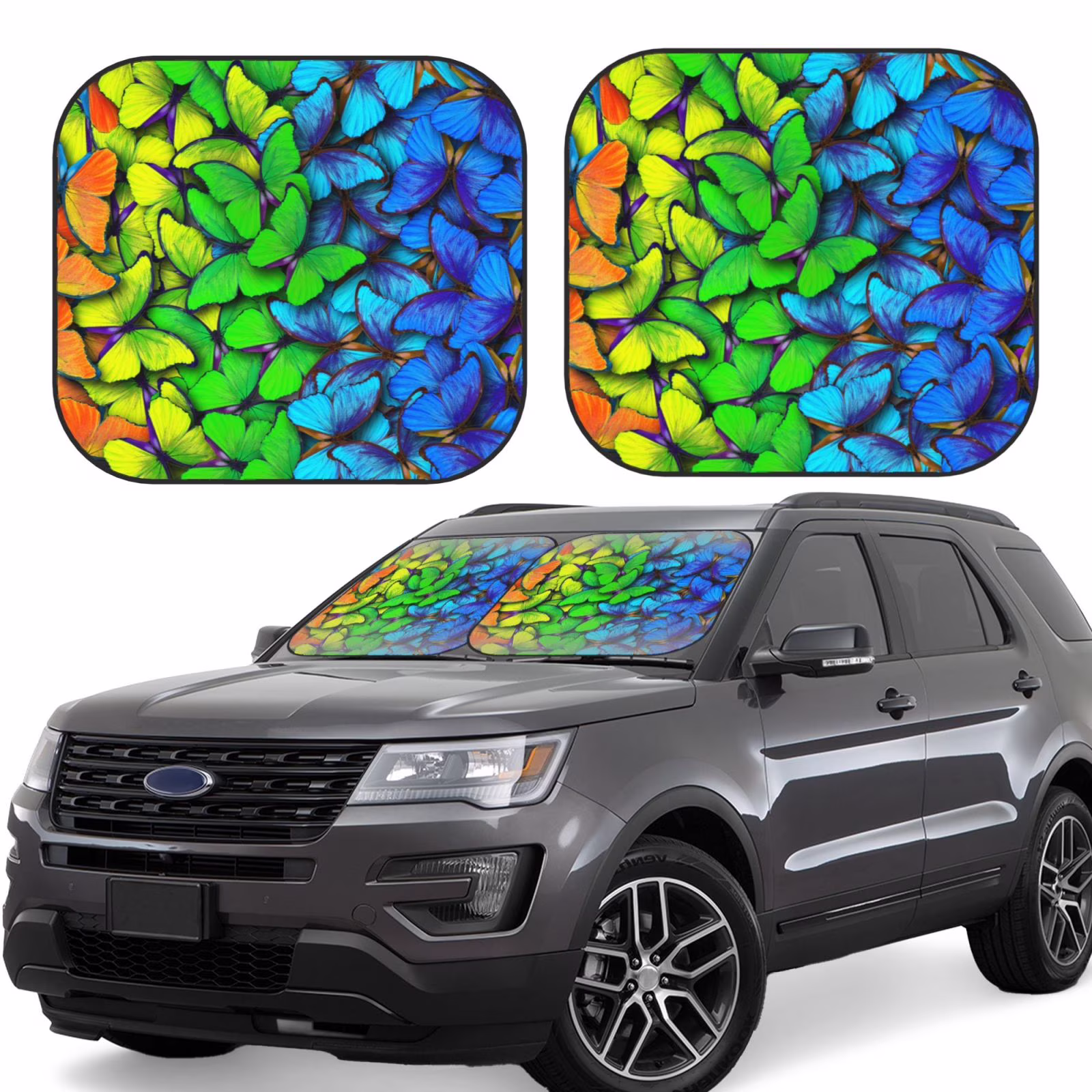 Lukts Multicolored Butterflies Print 2 Piece Car Sun Shade Windshield,Foldable Car Shade Front Windshield With Keeps Your Vehicle Cool, For Most Sedans Suv And Trucks - Small