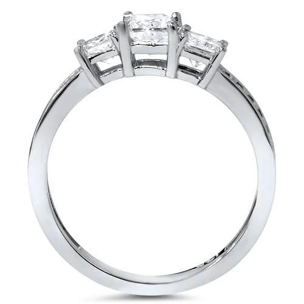 Pompeii3 1 1/10ct Princess Cut Diamond Three Stone Engagement Ring 14K White Gold