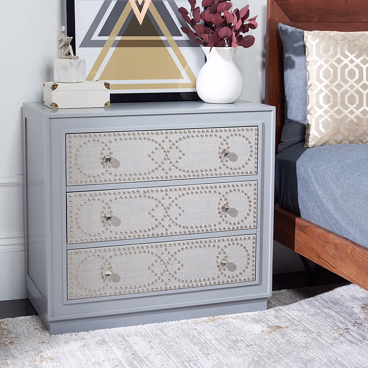 Safavieh Home Collection Kenta Light Grey Linen 3-Drawer Chest