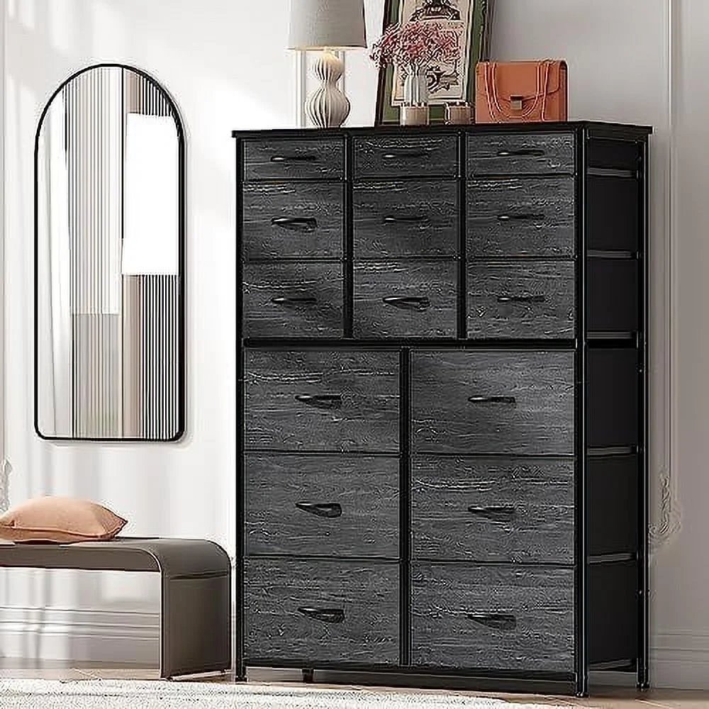 KHBIULIFE 15 Drawers Dresser for Bedroom  Tall Dressers for Bedroom with Wooden Top and Metal Frame  Large Bedroom Dressers & Chest of Drawers for Bedroom  Closets  Nursery  Living Ro