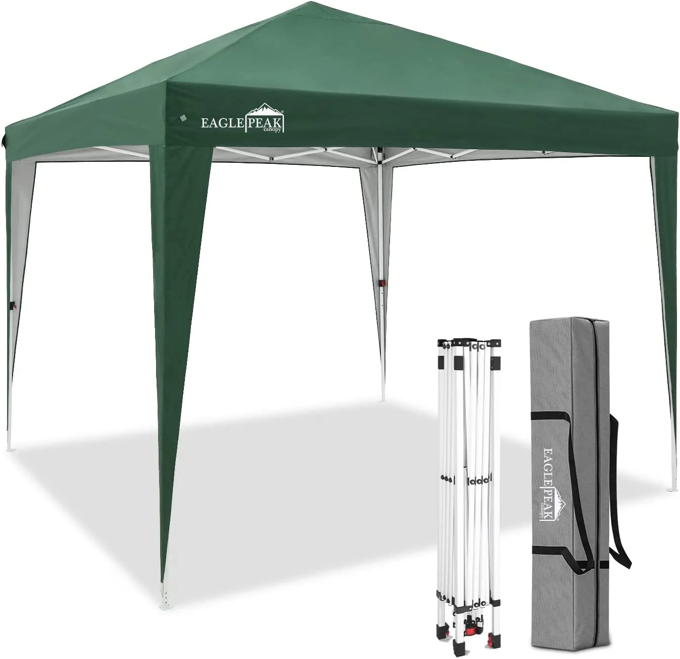 EAGLE PEAK 10' x 10' Outdoor Straight Leg Instant Pop Up Canopy Tent , Portable Folding Gazebo Shelter, Waterproof Top with Sealed Seams, with Carry Bag, Green