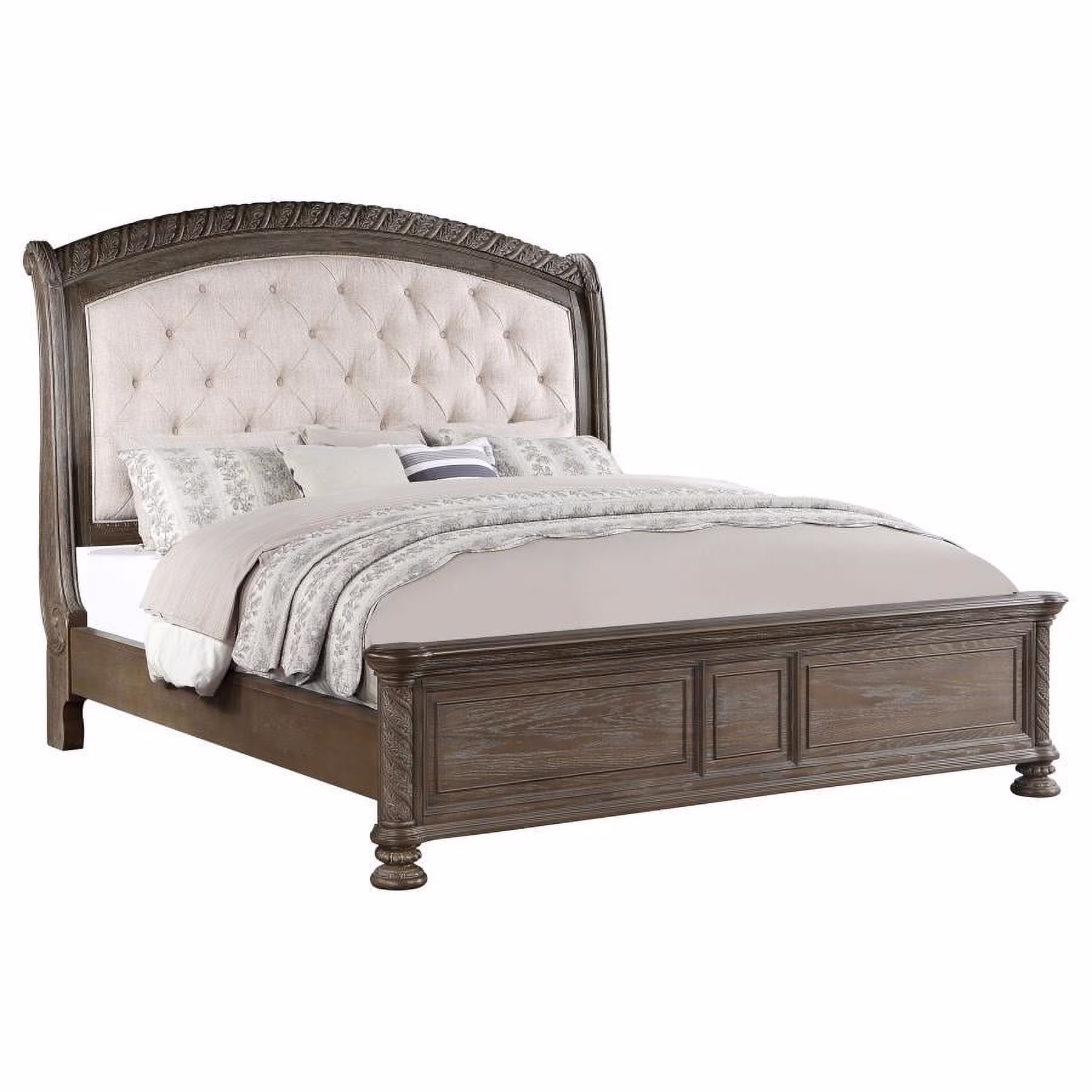 Coaster Emmett Wood Tufted Headboard California King Panel Bed Walnut and Beige