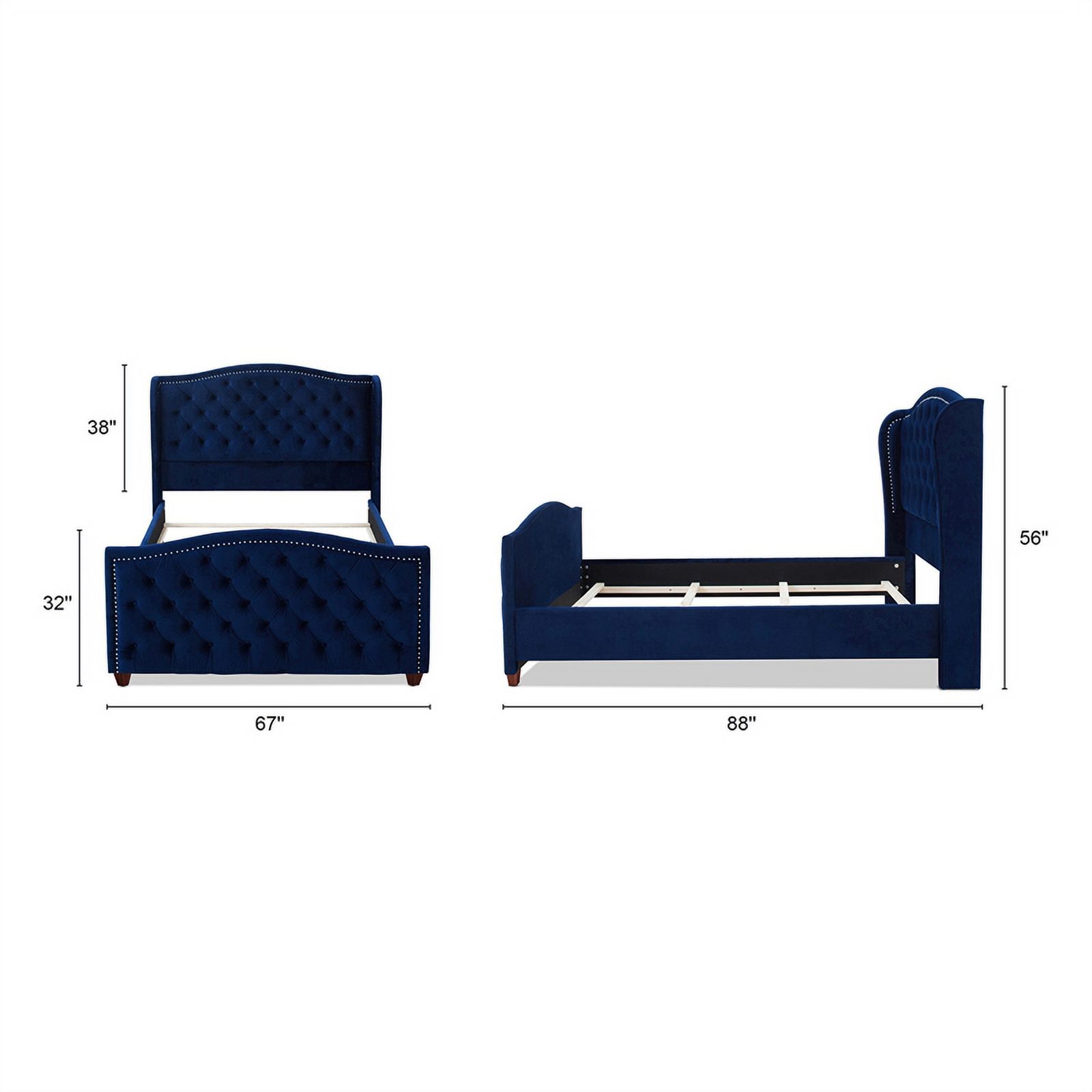 Maklaine Modern Hardwood Tufted Wingback Queen Bed in Navy Blue