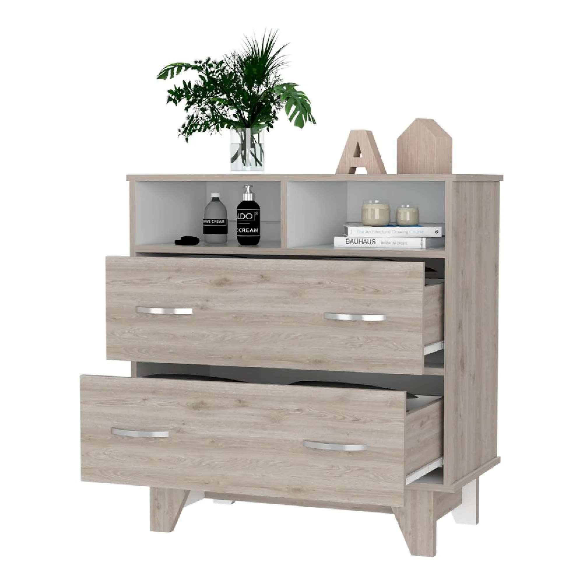 Dawn Whisper Aaron 2-Drawer 2-Shelf Dresser, Light Gray