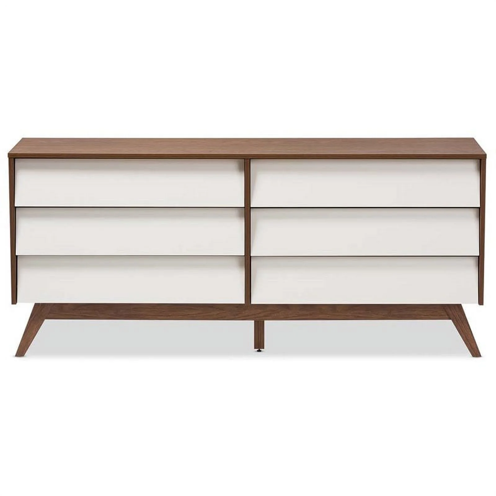 Bowery Hill 6 Drawer Double Dresser in White and Walnut Brown