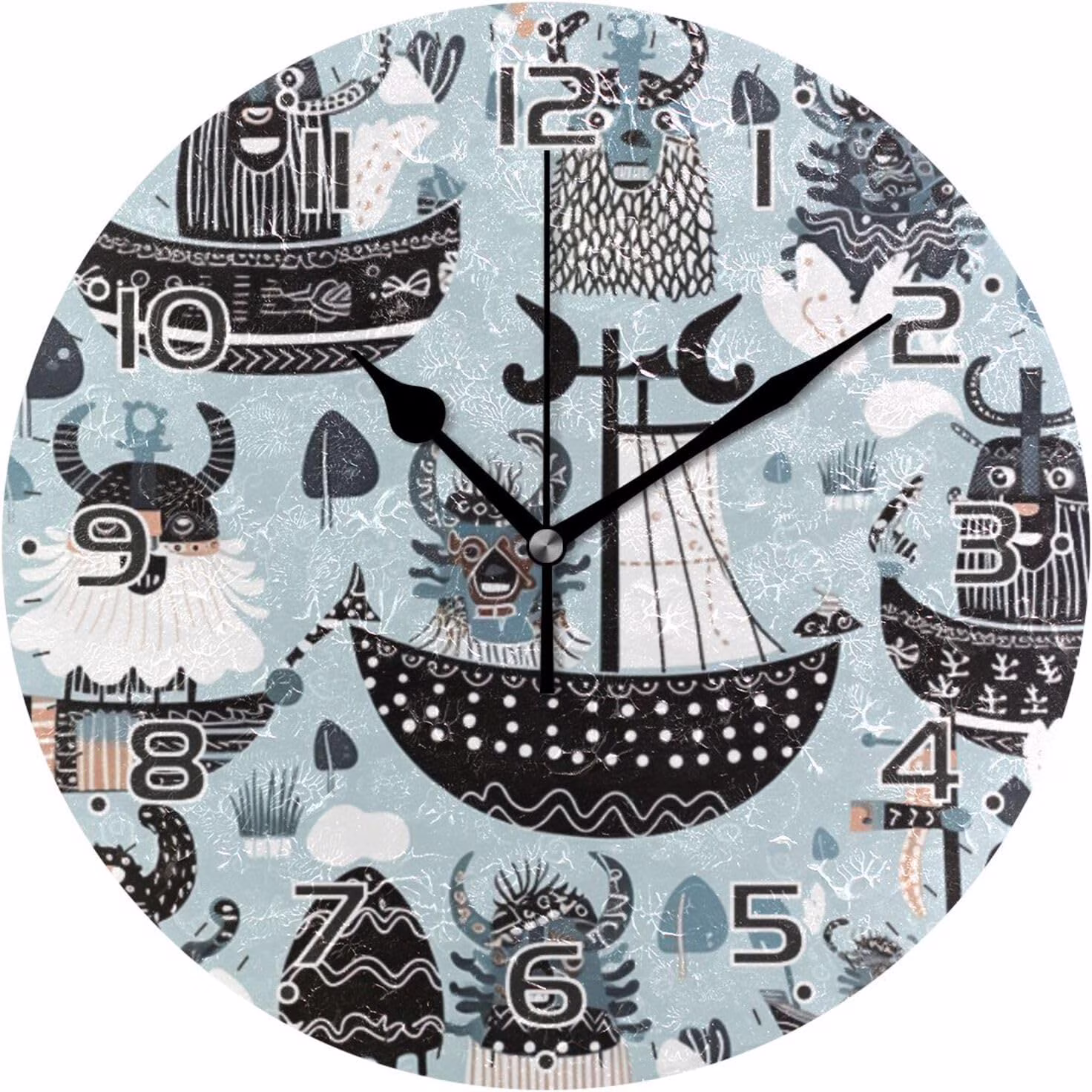 GZHJMY Cartoon Viking Clock Silent Round PVC Wall Clock Non Ticking Battery Device Clocks Creative Decoration Wall Clock for Living Room Bedroom Office Kitchen