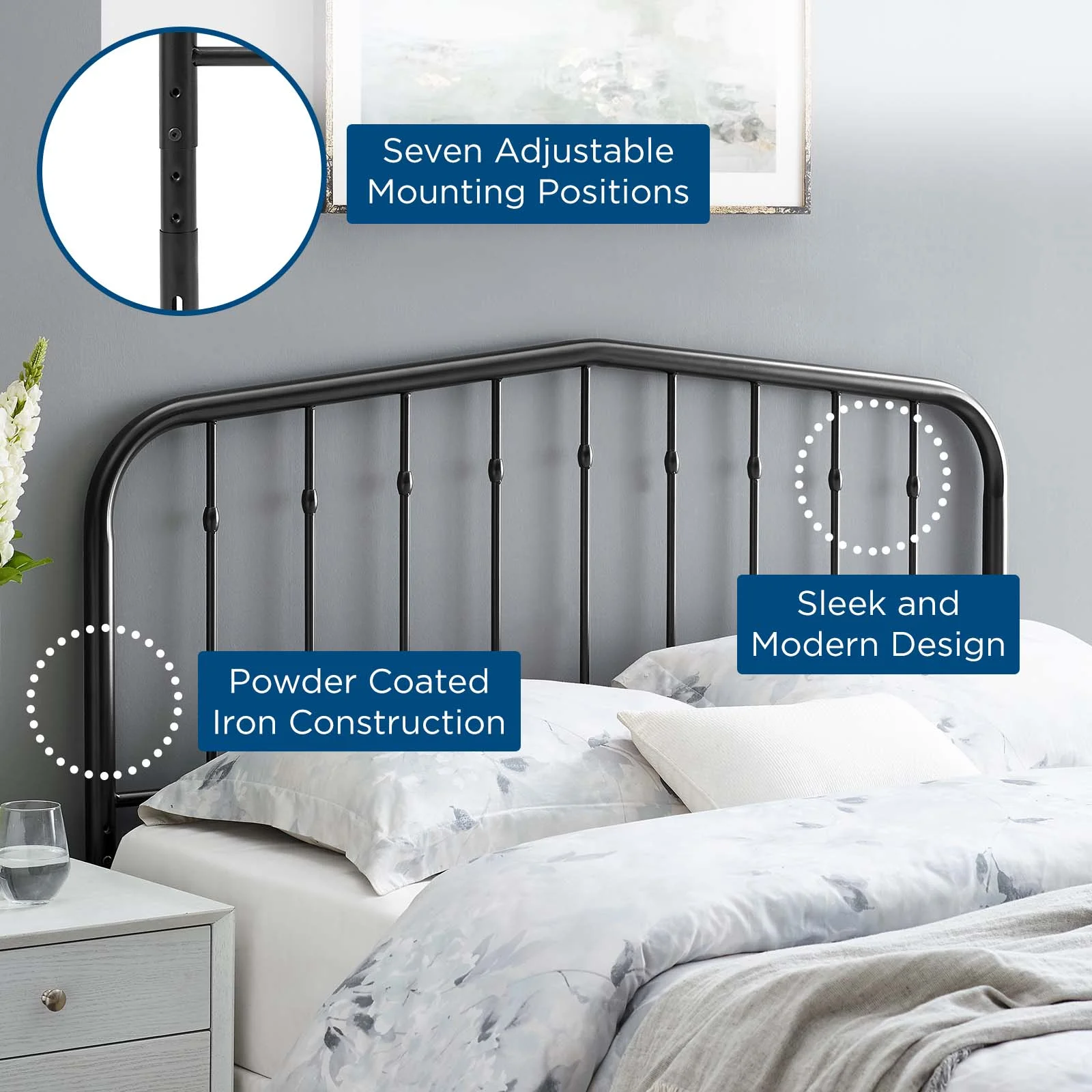 Modway Lennon King Metal Headboard in Black