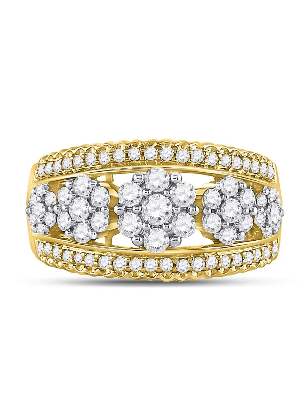 Diamond Princess 10kt Yellow Gold Womens Round Diamond Flower Cluster Ring 1 Cttw