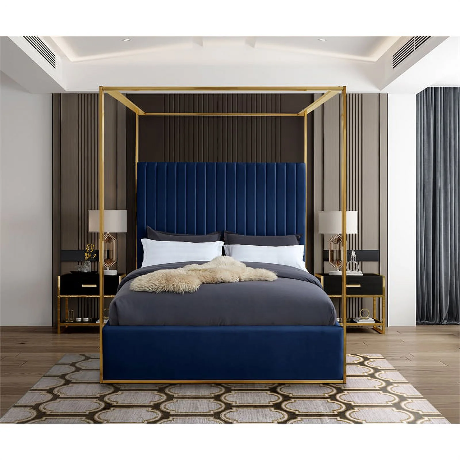 Meridian Furniture Jones Navy Velvet King Bed