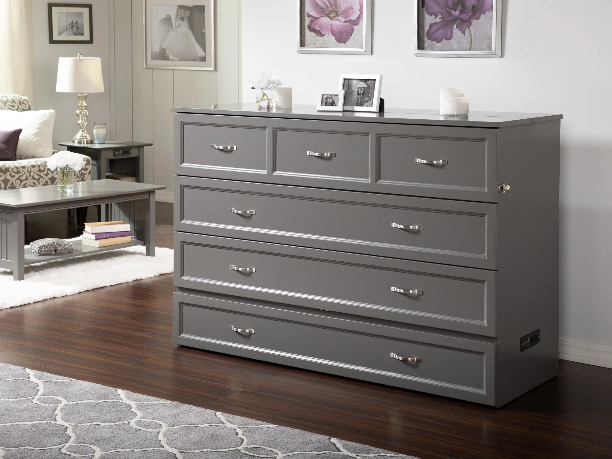 Deerfield Murphy Bed Chest Queen Atlantic Grey with Charging Station
