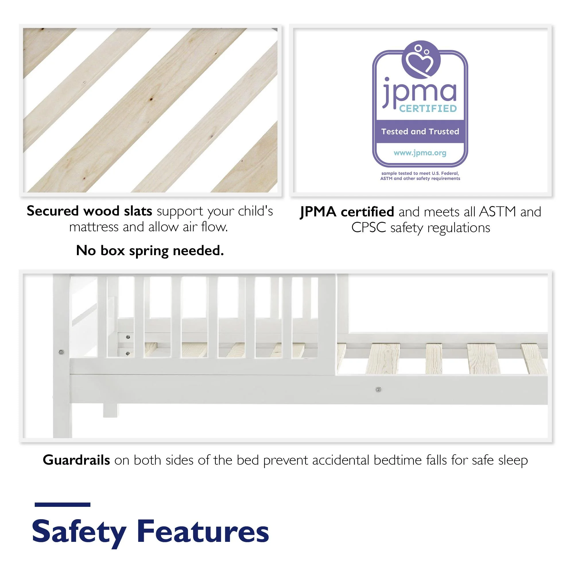 Baby Relax Jackson Kids Wood Toddler Bed with Safety Guardrails, White
