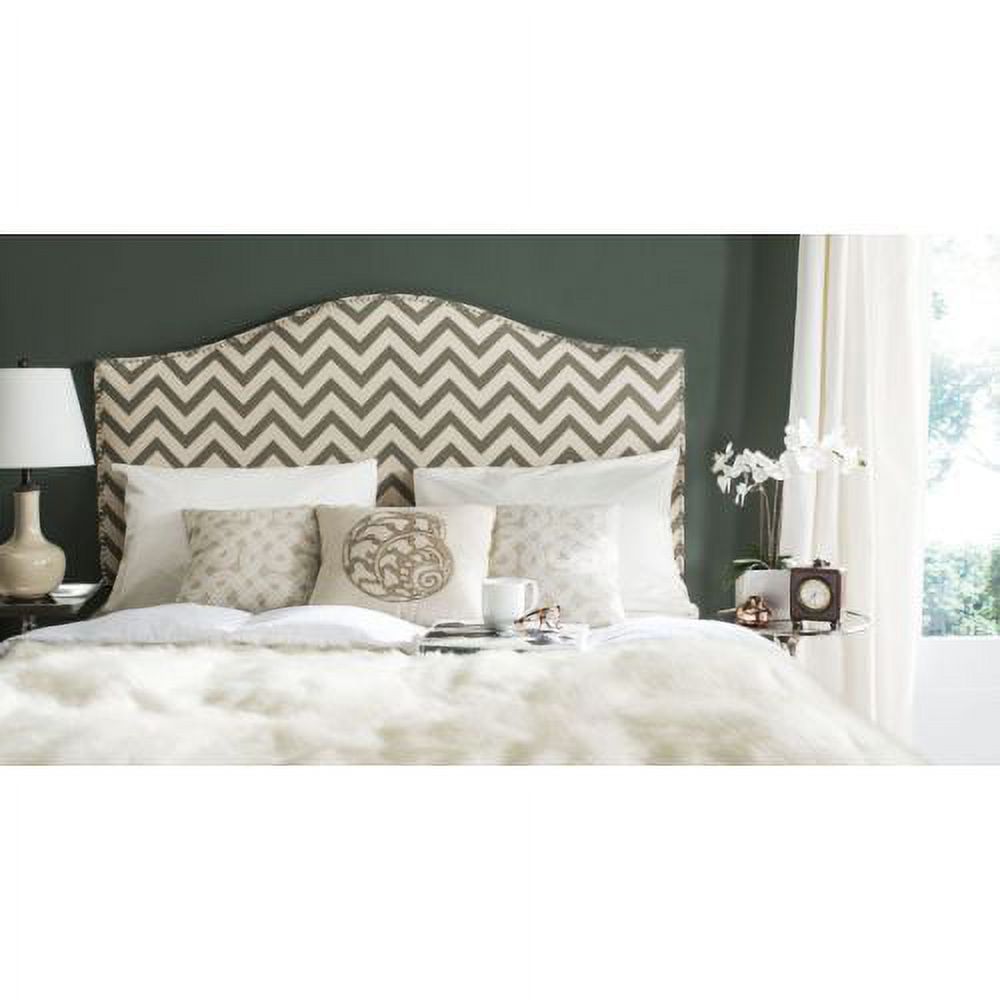 SAFAVIEH Connie Classic Upholstered Headboard with Nail Heads, Queen, Grey/White Zig Zag