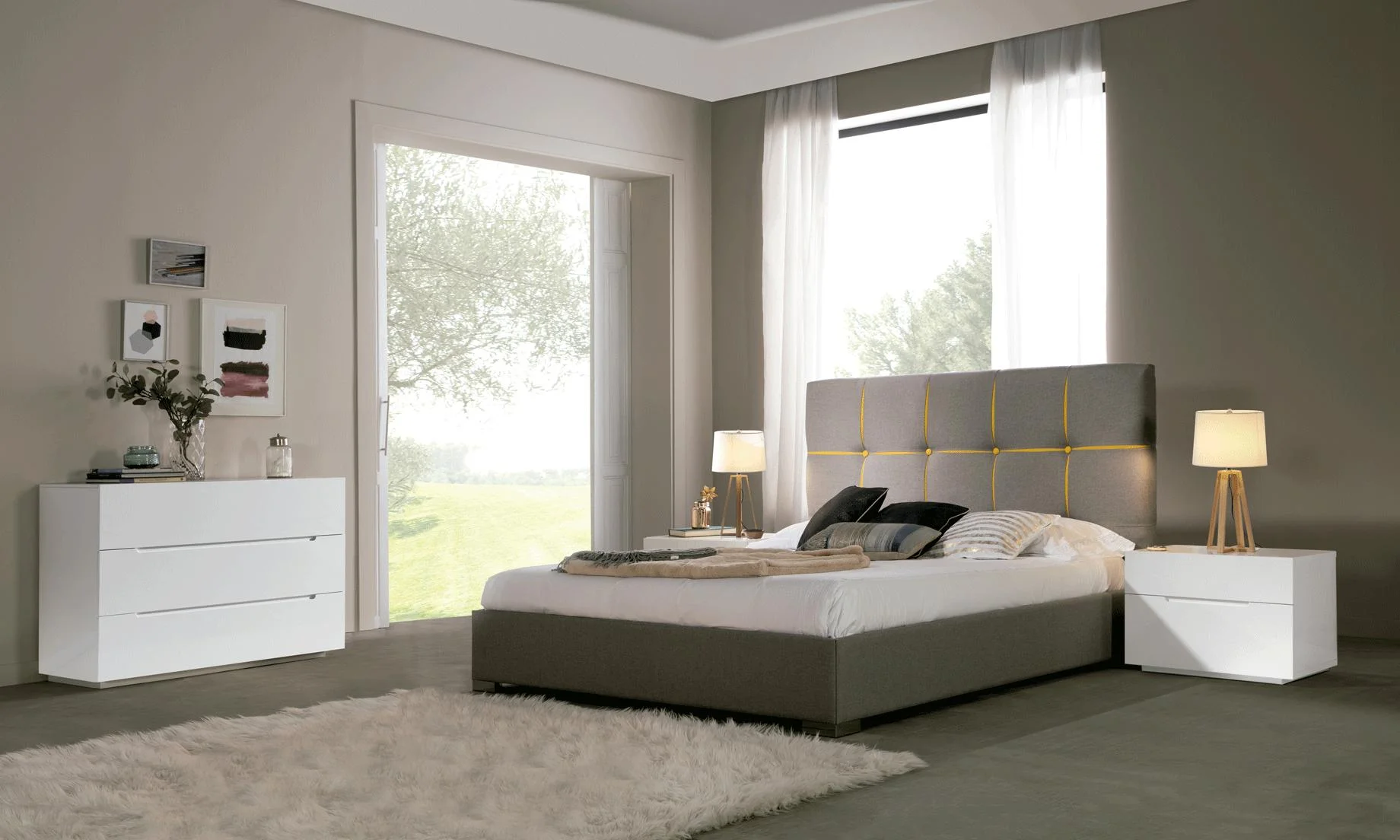 Grey-Yellow/ White King w/Storage Bedroom Set 5 VERONICA ESF Modern DUPEN SPAIN