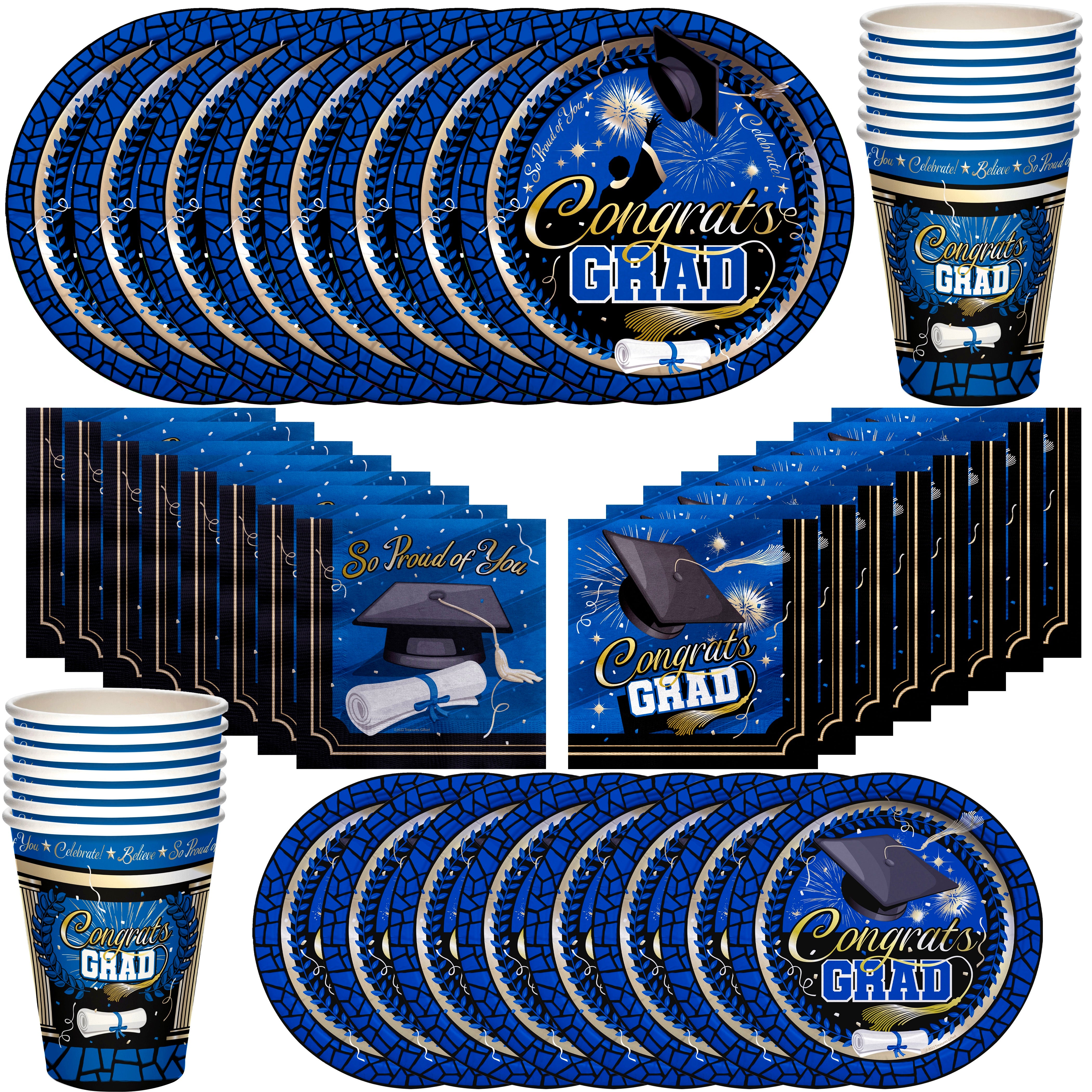 Blue Graduation Party Tableware Classic Set for 24 Guests