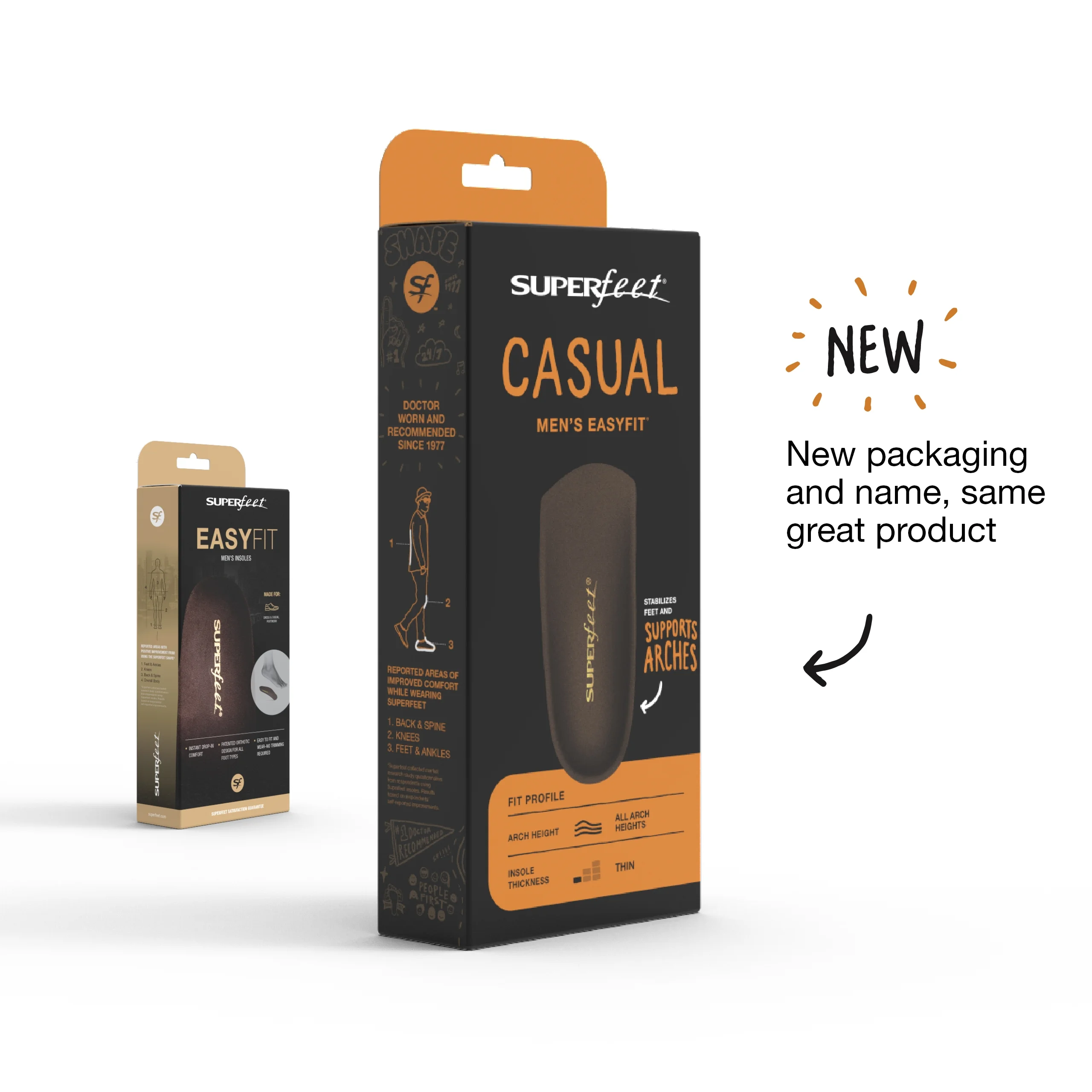 Superfeet Casual Men's Easyfit Insoles - Comfort Shoe Inserts for Men - Anti-Fatigue Orthotic Insoles for Dress Shoes - Professional Grade - Size 9.5-11 Men