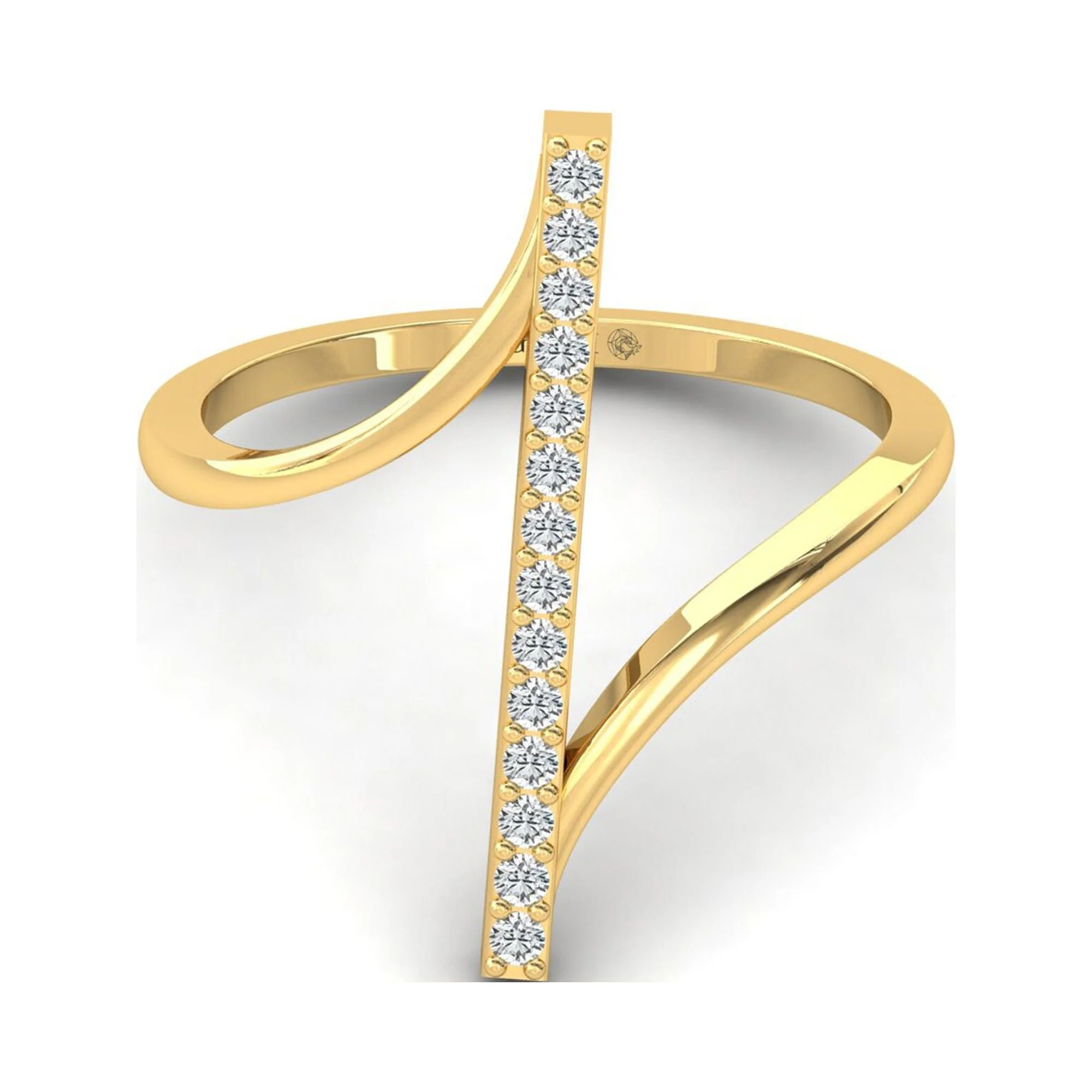 Diamond Sold Gold Bar Ring, Elegant Rose Gold Ring, Real Diamond Fashion Ring, Handmade Yellow Gold Ring