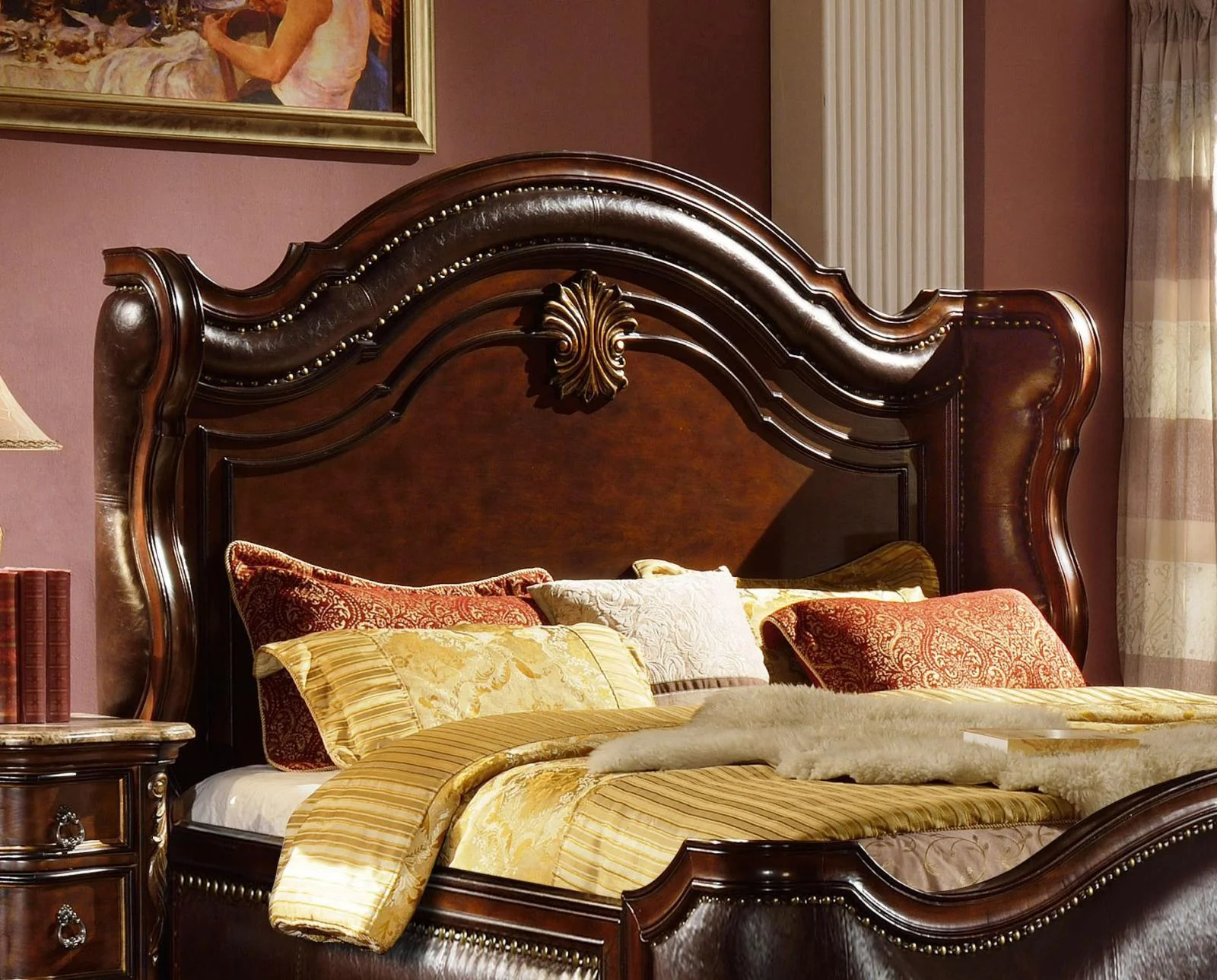 Traditional Imperial Cherry Bonded Leather Eastern King Bed B3000-EK Mcferran