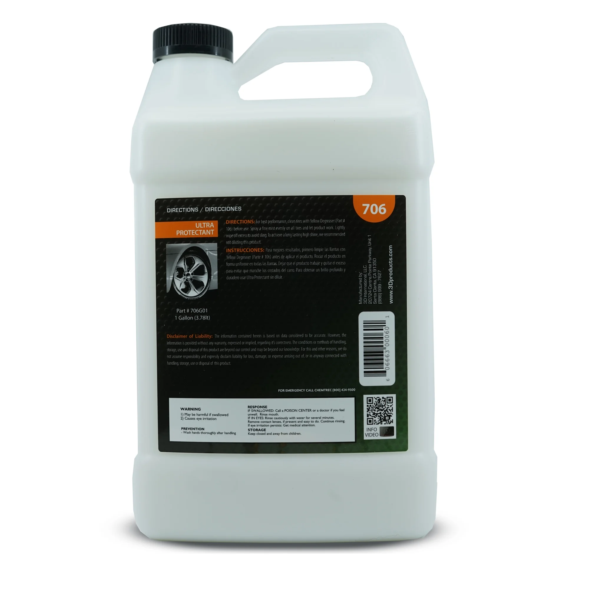 3D Ultra Protectant Tire Shine - Long Lasting, High Shine Tire Spray - Excellent Protectant for Rubber & Vinyl 1 Gallon