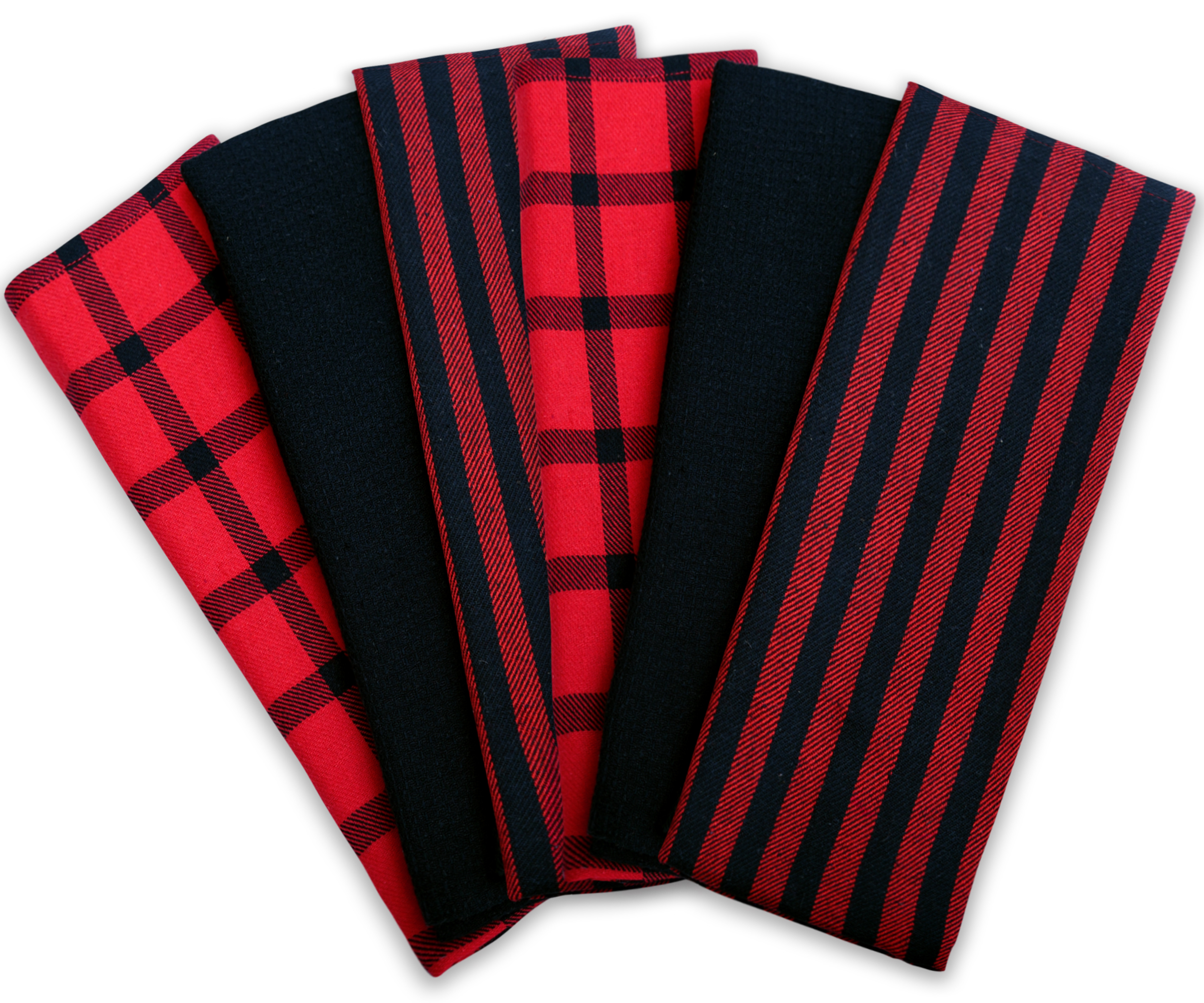 All Cotton and Linen Kitchen Towels - Cotton Dish Towels - Farmhouse Tea Towels - Red and Black Hand Towels - Home and Kitchen Decor - Mixed Towels Set of 6 (16 X 27