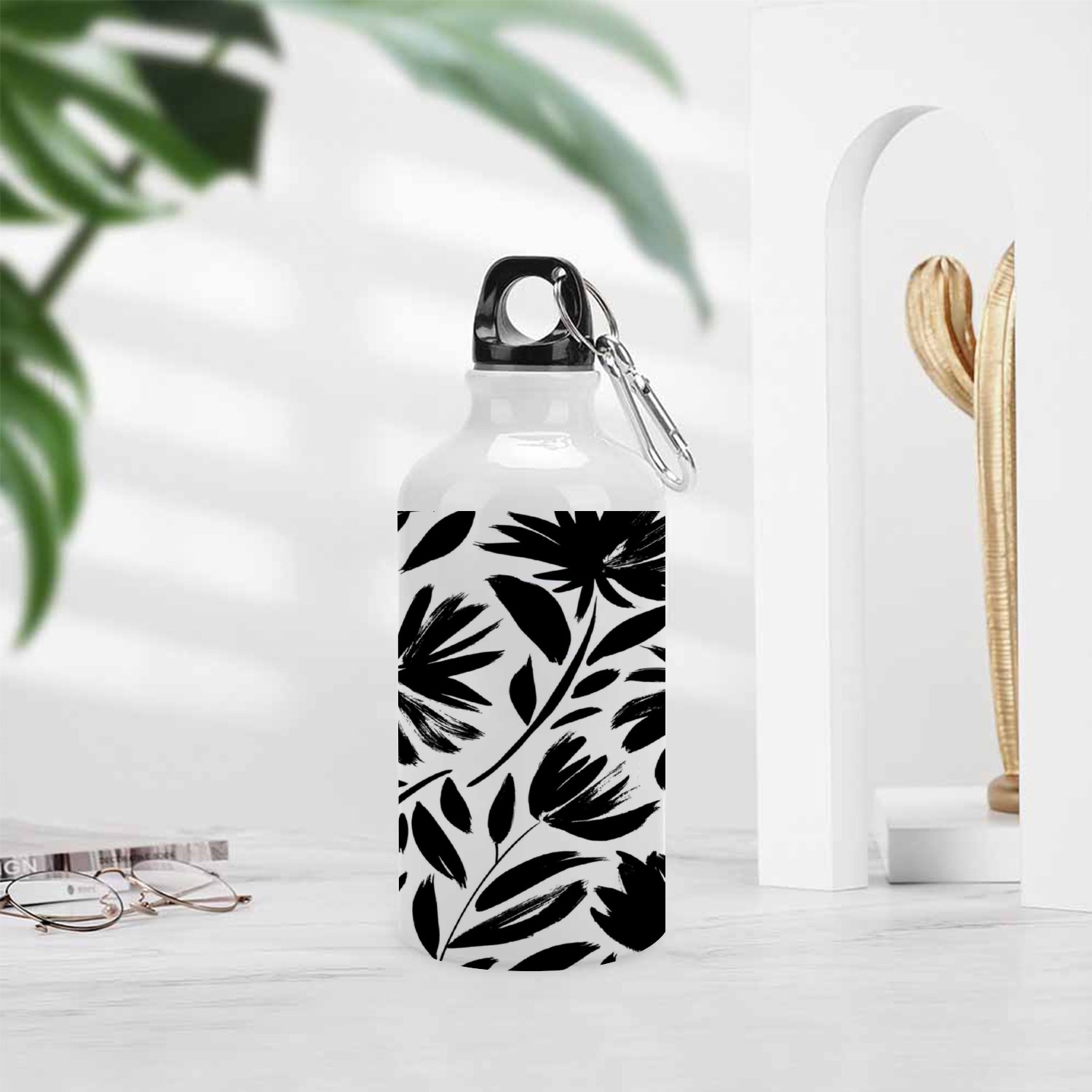 SKYSONIC 400ml Sport Aluminum Water Bottle,Black Aster Vector,Sport Multipack Leak Proof Easy Carry Travel Bottle with Twist Cap for Gym Hiking Camping Running Bike Outdoor