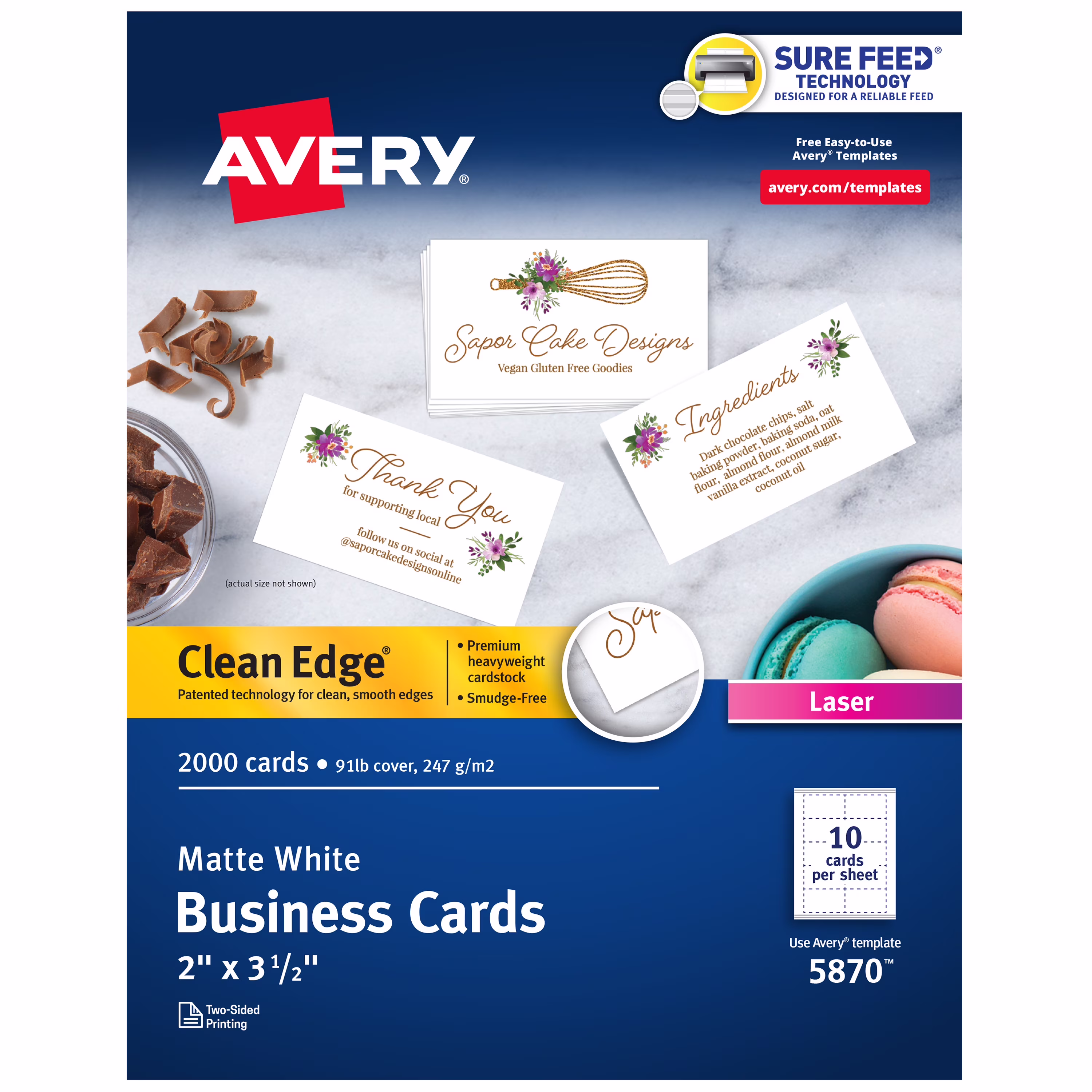 Avery Clean Edge Printable Business Cards with Sure Feed Technology, 2