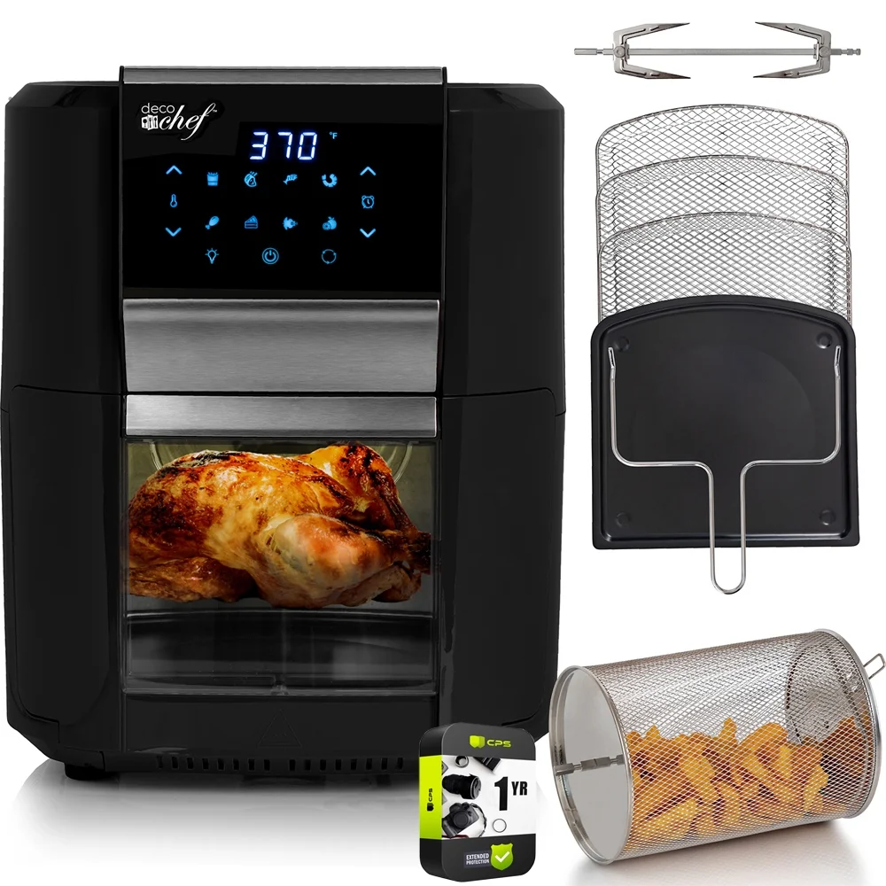 Deco Chef AIRD12BLK 12.7QT Digital Air Fryer Oven, with 3 Racks, Rotisserie, 8 Meal Presets Black Bundle with 1 Year Extended Protection Plan