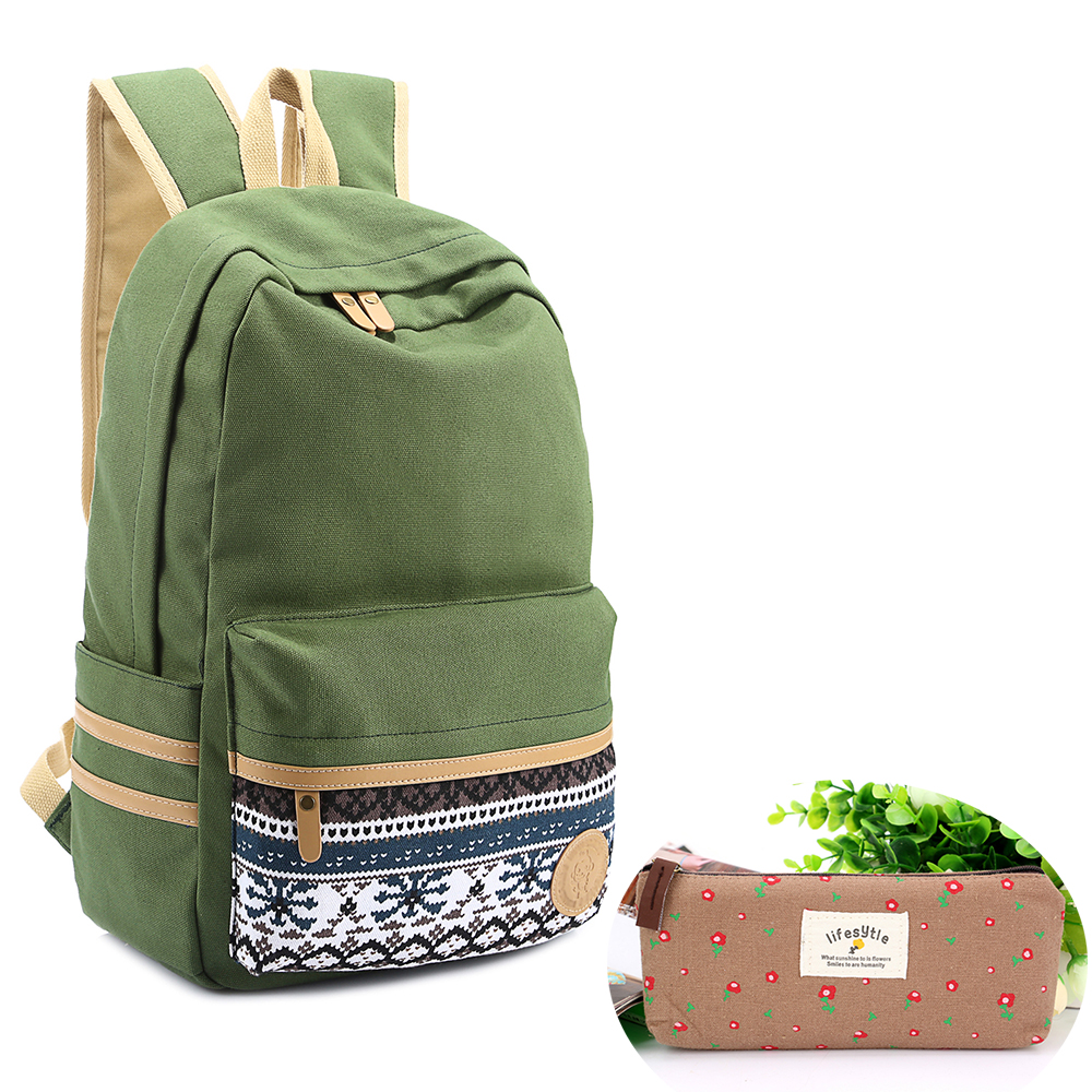Casual Backpack Student Lightweight Canvas Laptop Bag Shoulder Bag School bag Travel Knapsack Bag with Free pen bag