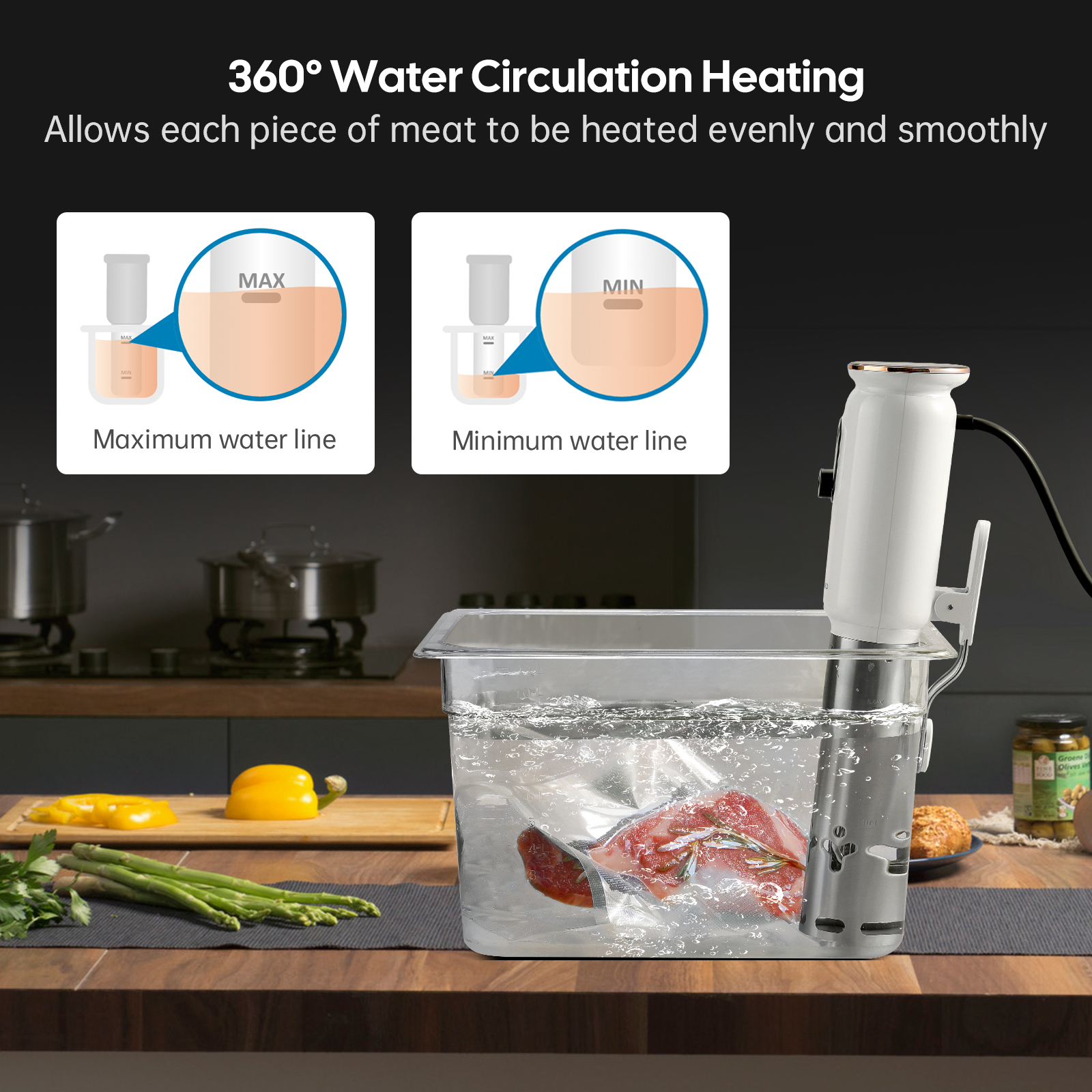 WiFi Sous Vide Machine ISV-101W Slow Cookers Immersion Precision ,1000 Watts 3D Water Circulation Heating,Smart Cooking alarm,Accurate Temperature,Ultra-Quiet