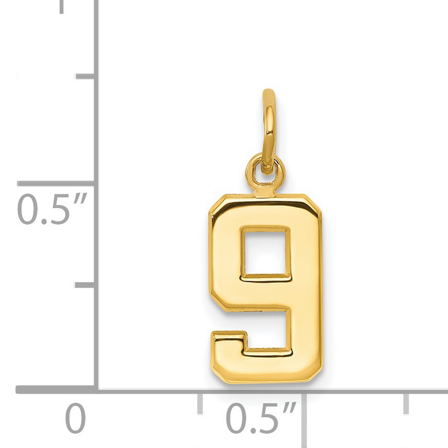 14k Yellow Gold Solid Small Polished Number 9 Pendant With Textured Back 14 mm x 7 mm