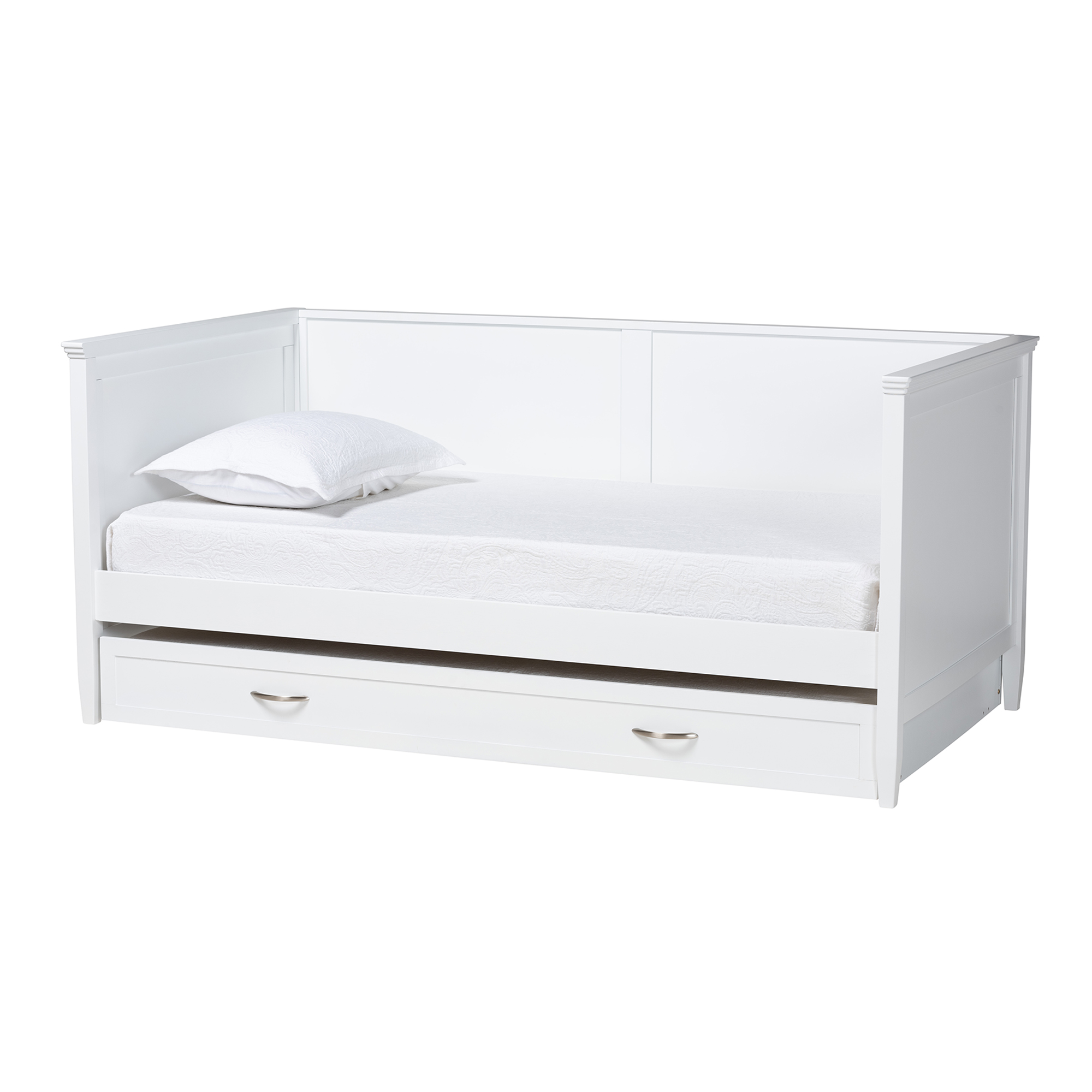Baxton Studio Viva Classic and Traditional White Finished Wood Full Size Daybed with Roll-Out Trundle