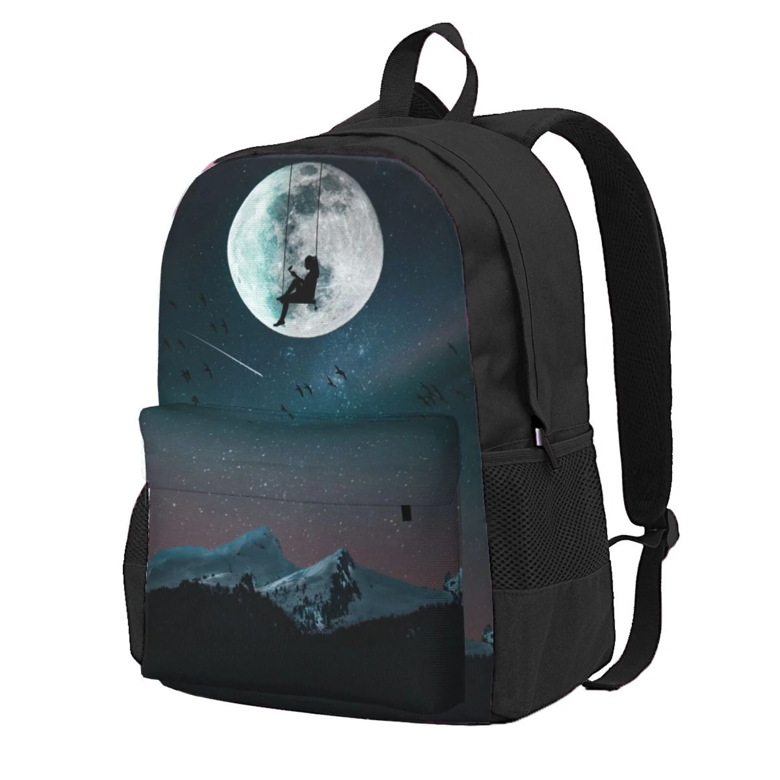 XMXY Backpack Laptop Bag for Women, Lightweight Backpack for Travel School Bookbag Casual Work Night Sky Mountain Moon Stars Backpack Black