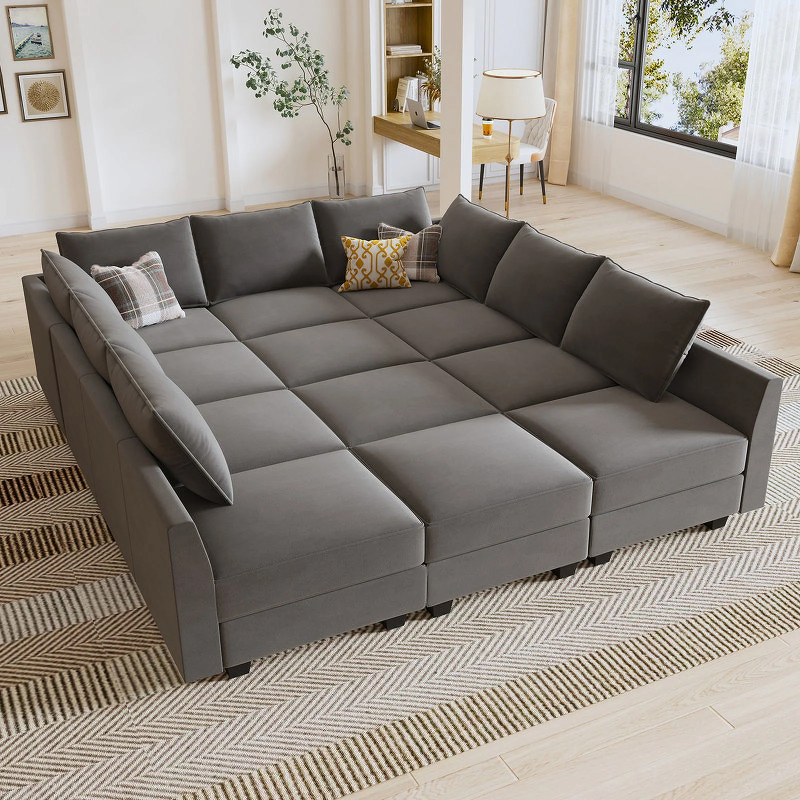 HONBAY Contemporary Large Velvet Convertible Sleeper Sofa Bed for Living Room, Grey