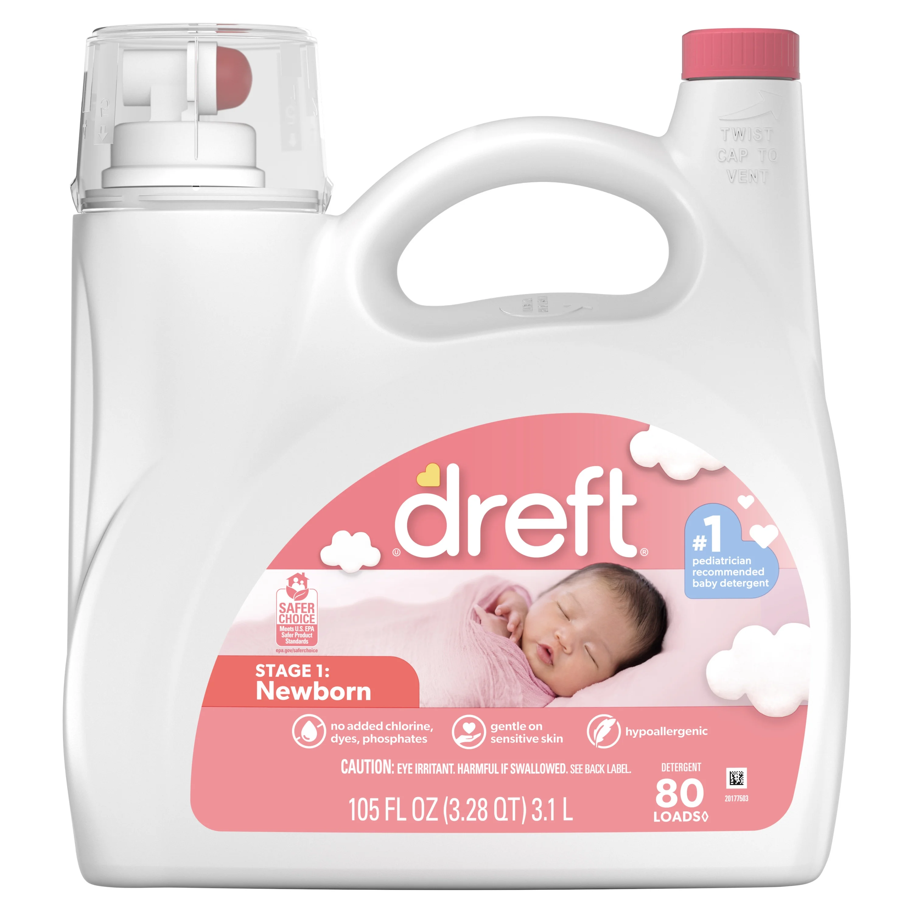 Dreft Liquid Laundry Detergent, Stage 1: Newborn Baby , 80 Loads, 105 fl oz