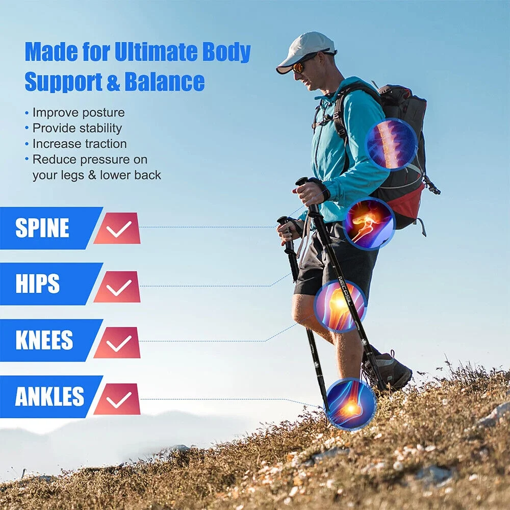 HOMEYA Pair 2 Aluminum Quick Lock Trekking, Hiking Poles, Collapsible Walking Stick Adjustable Alpenstock Anti-shock - Blue