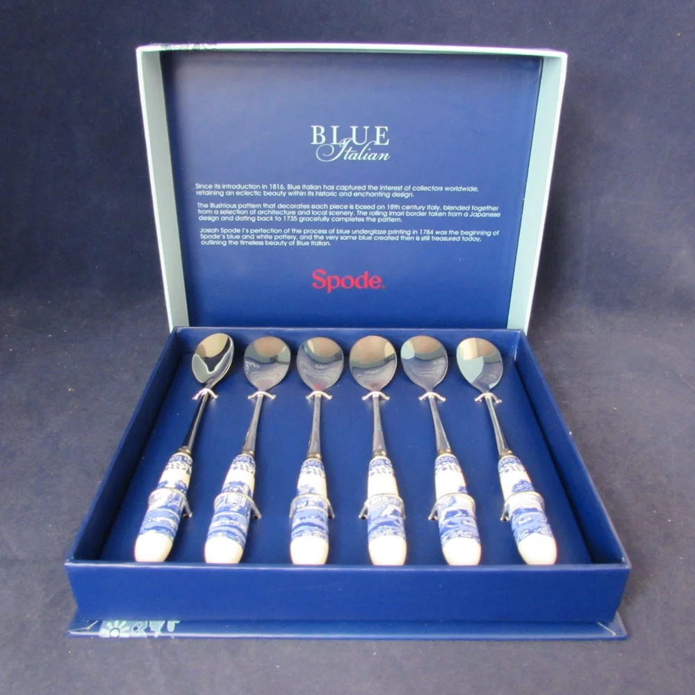 Spode Blue Italian Collection 6 in Teaspoons, Set of 6, Made of Stainless Steel