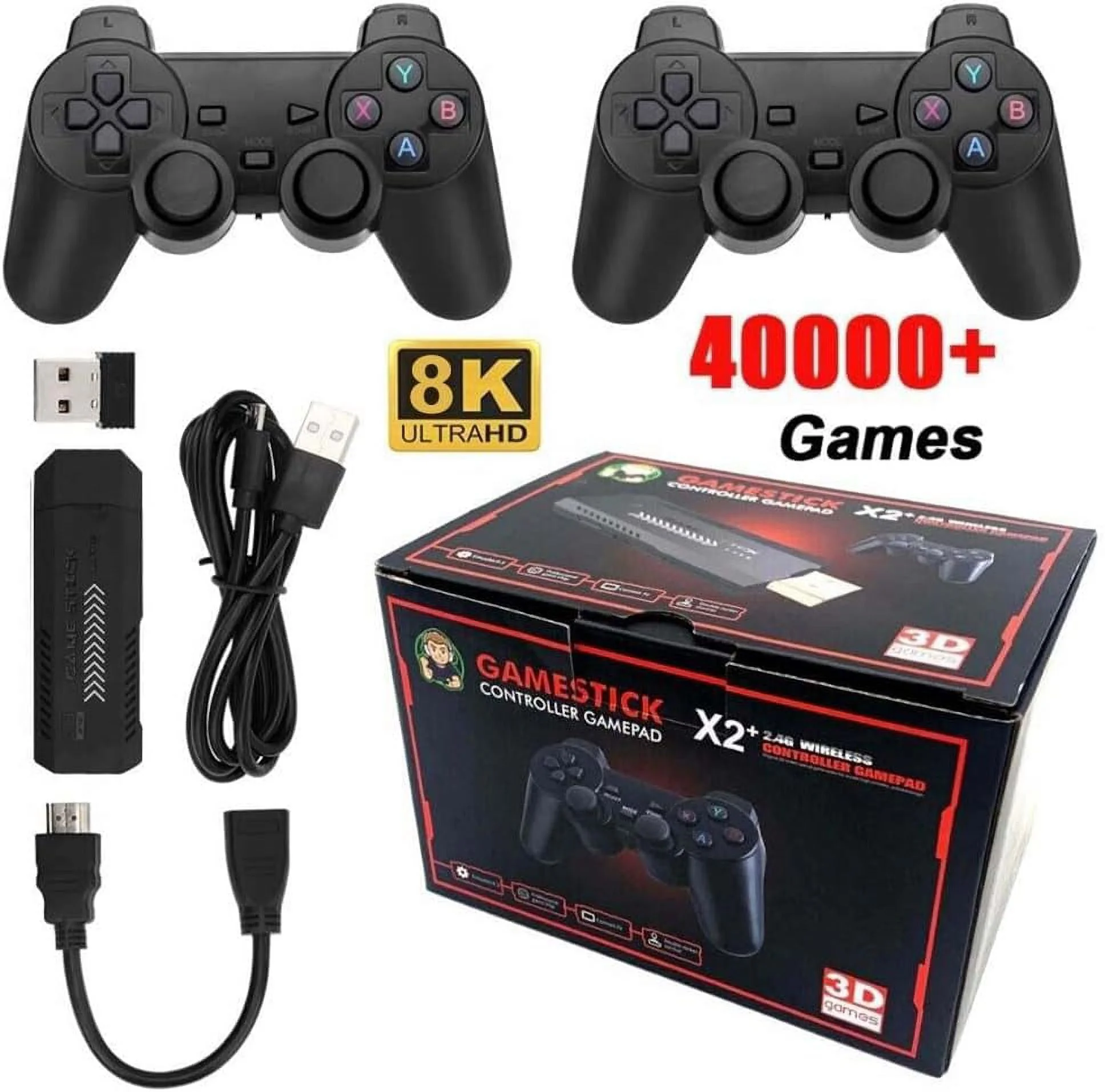 Retro Games Console,X2 Plus Game Stick Retro Console Double Wireless Controller,40000+ Games,128GB