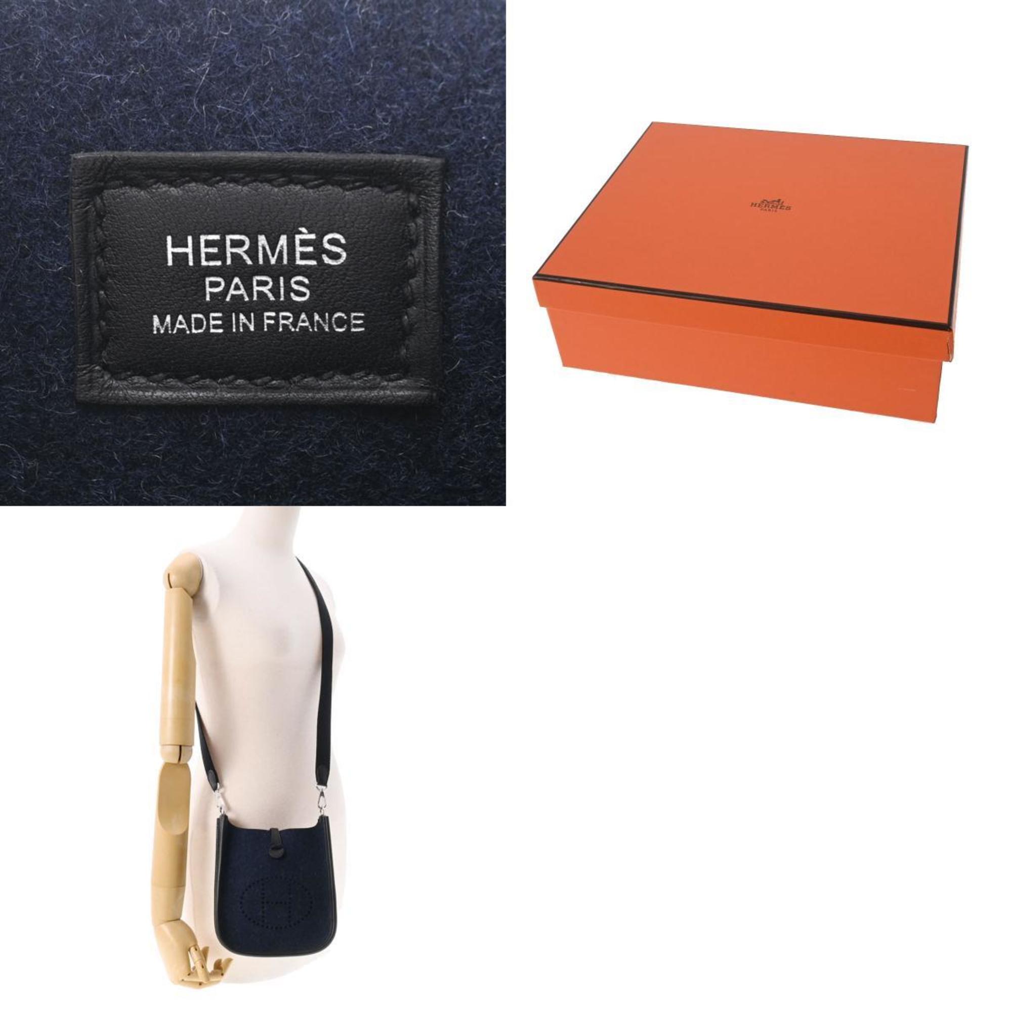 Pre-Owned HERMES Hermes Evelyn TPM Navy Palladium Metal Fitting Y Engraved (around 2020) Women's Felt Shoulder Bag (Like New)