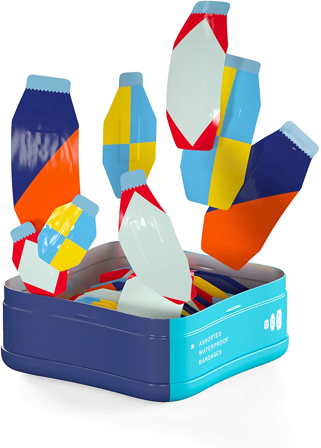 Welly Bandages - Waterproof | Adhesive Flexible Fabric Bravery Badges | Assorted Shapes for Minor Cuts, Scrapes, and Wounds | Colorful and Fun First Aid Tin | Nautical Patterns - 39 Count