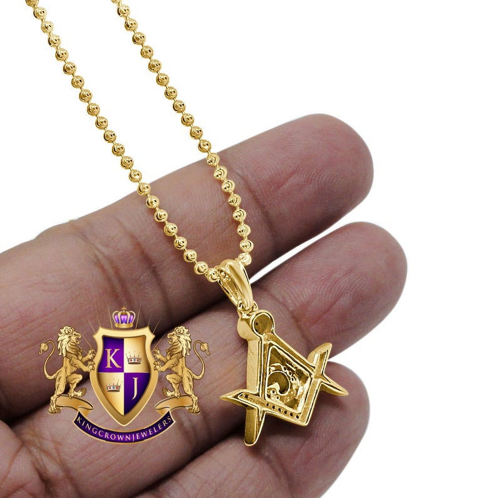 Real Genuine Diamond G Compass Masonic Mason Yellow Gold Finish Mini Pendent Charm Chain Set