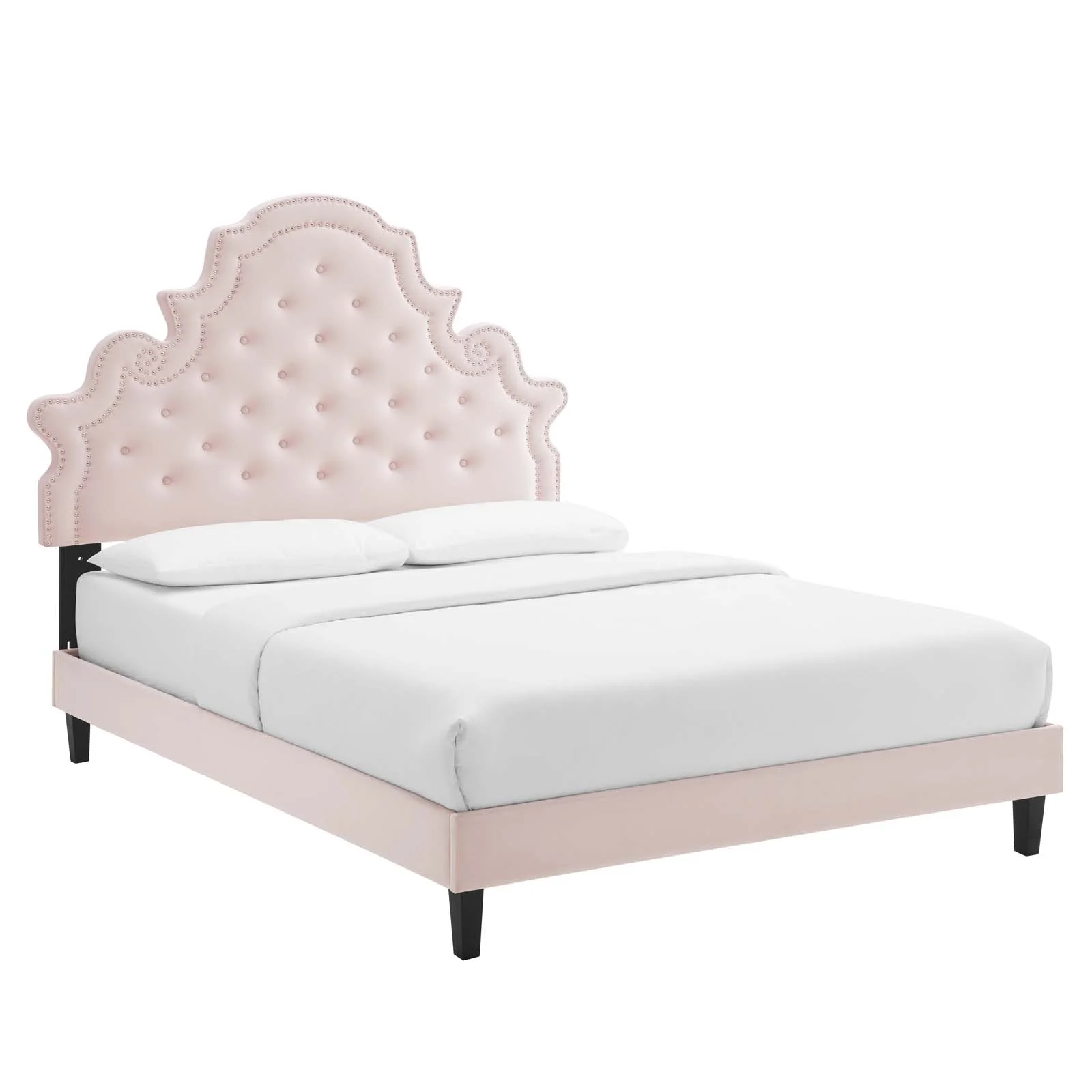 Modway Gwyneth Tufted Performance Velvet Queen Platform Bed in Pink