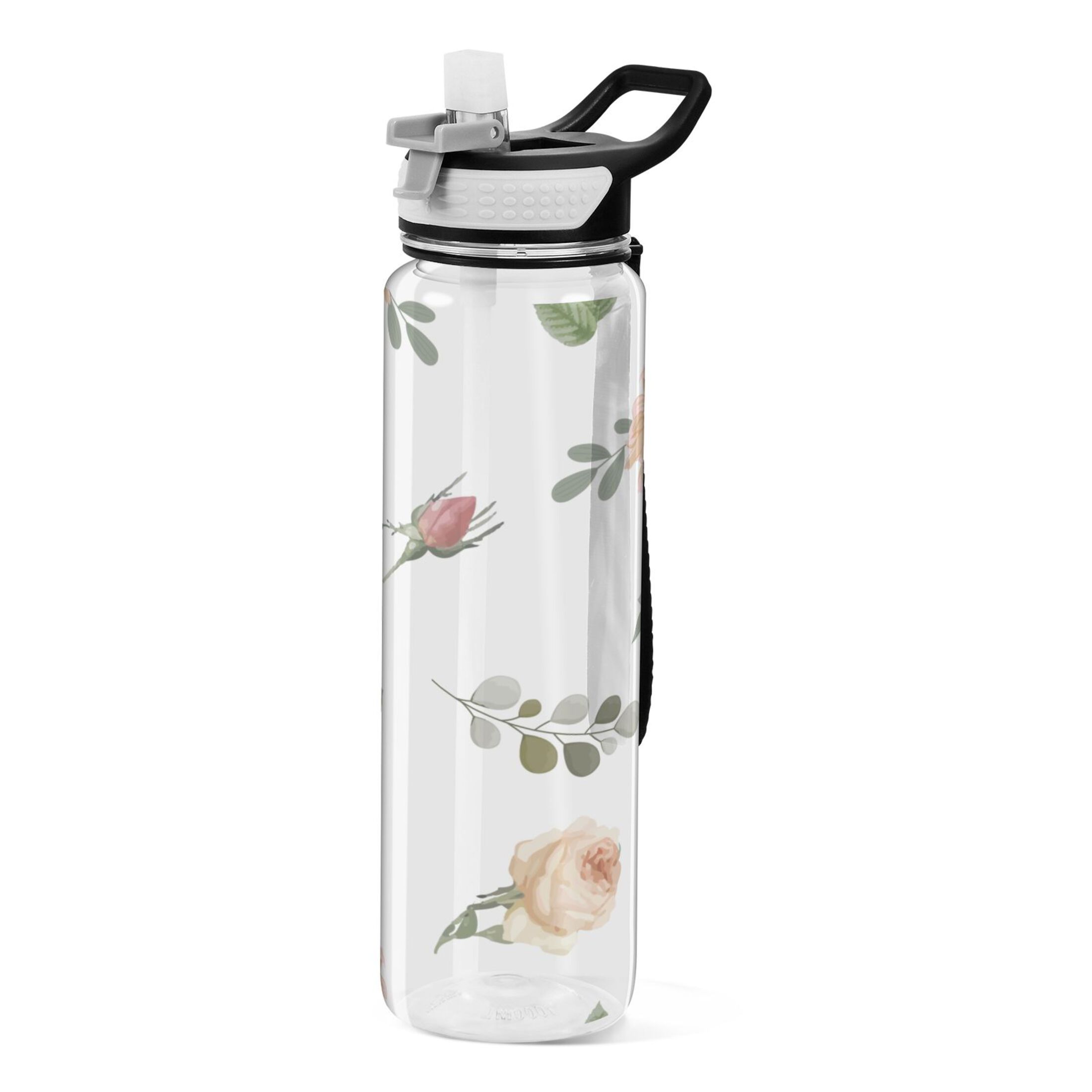 Beautiful Watercolour Flower 32oz Water Bottles with Straw Tritan Leakproof Sports Bottle BPA Free Clear for Fitness Gym Swimming Cycling