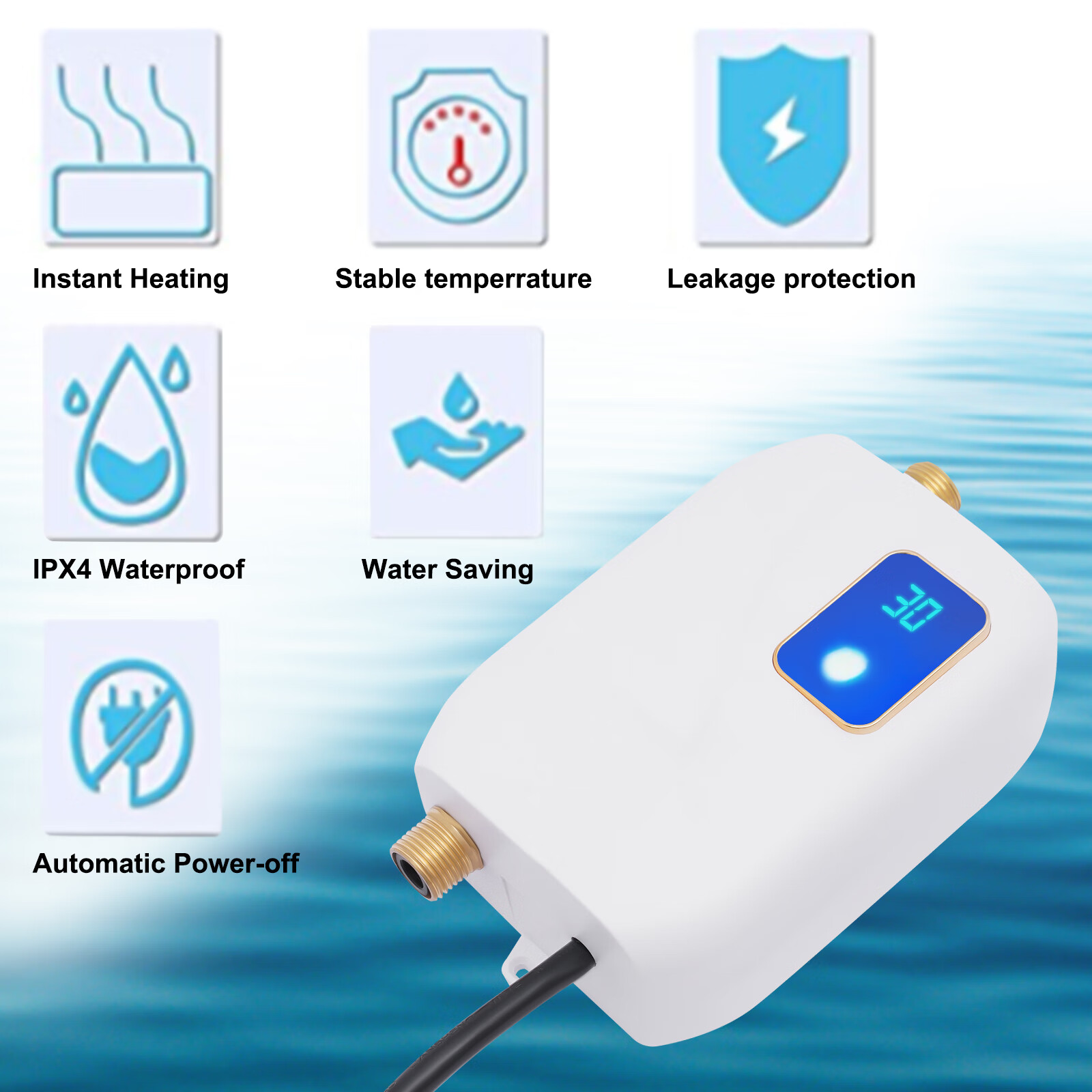 Aiqidi Instant Electric Hot Water Heater 110V 3000W Wall-mounted Under Sink Tankless Mini Boiler IPX4 Waterproof 20-50℃, White