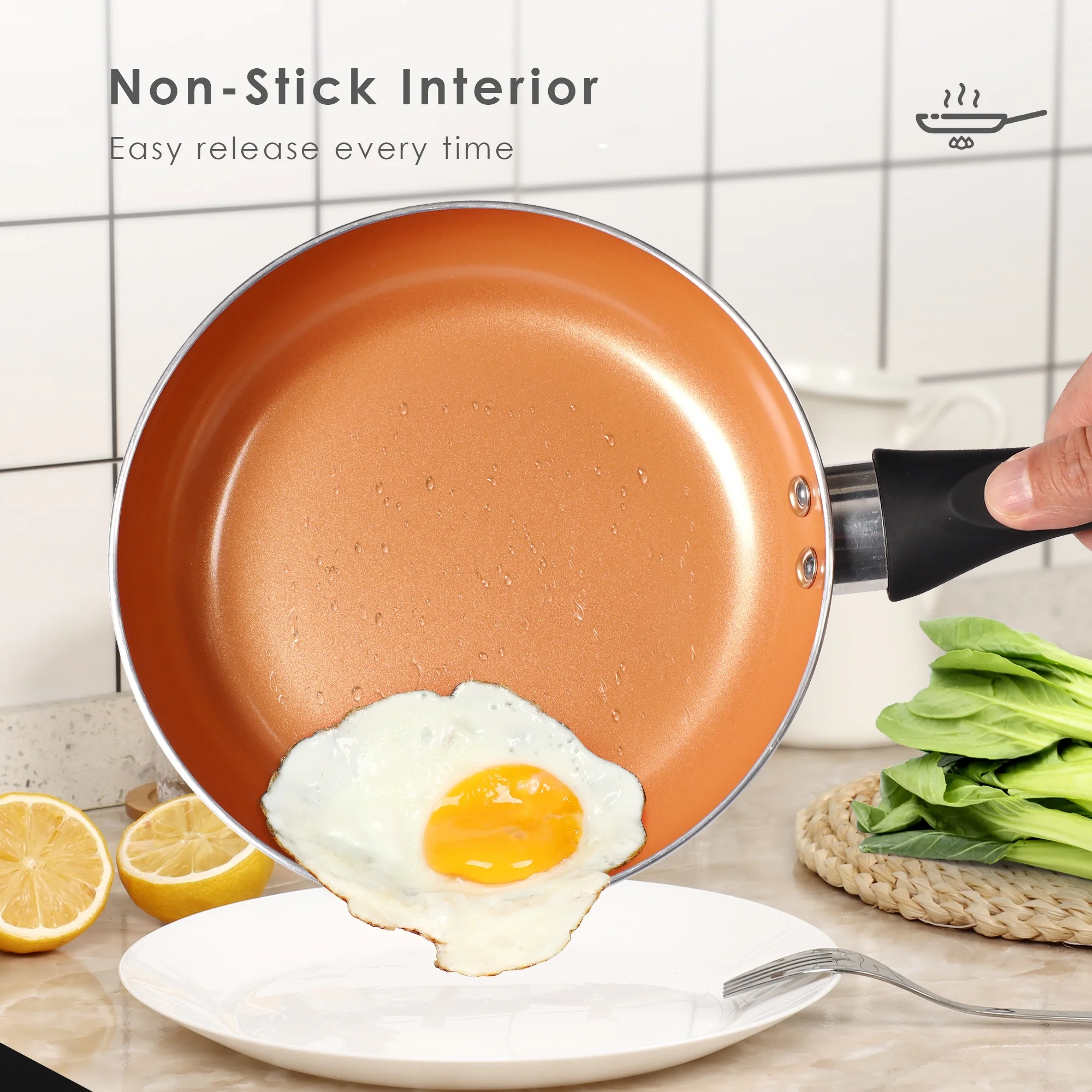 Scafild | 10-Piece Ceramic Nonstick Aluminum Cookware Set - Black & Copper