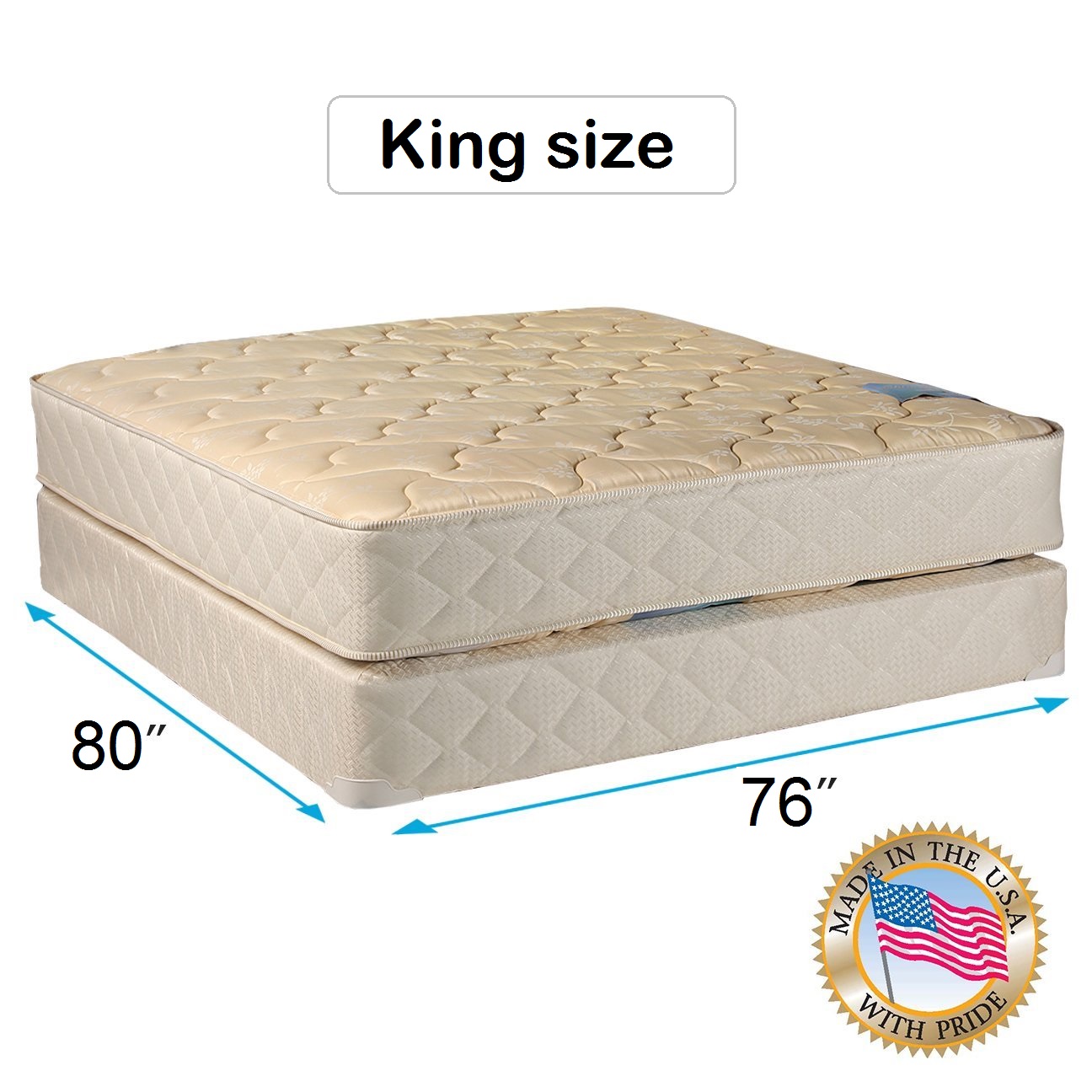 Dream Sleep Chiro Premier Gentle Firm (Beige) King Size Mattress and Box Spring Set - Orthopedic, Fully Assembled, Good for your back, Long Lasting and 2 Sided by Dream Solutions USA