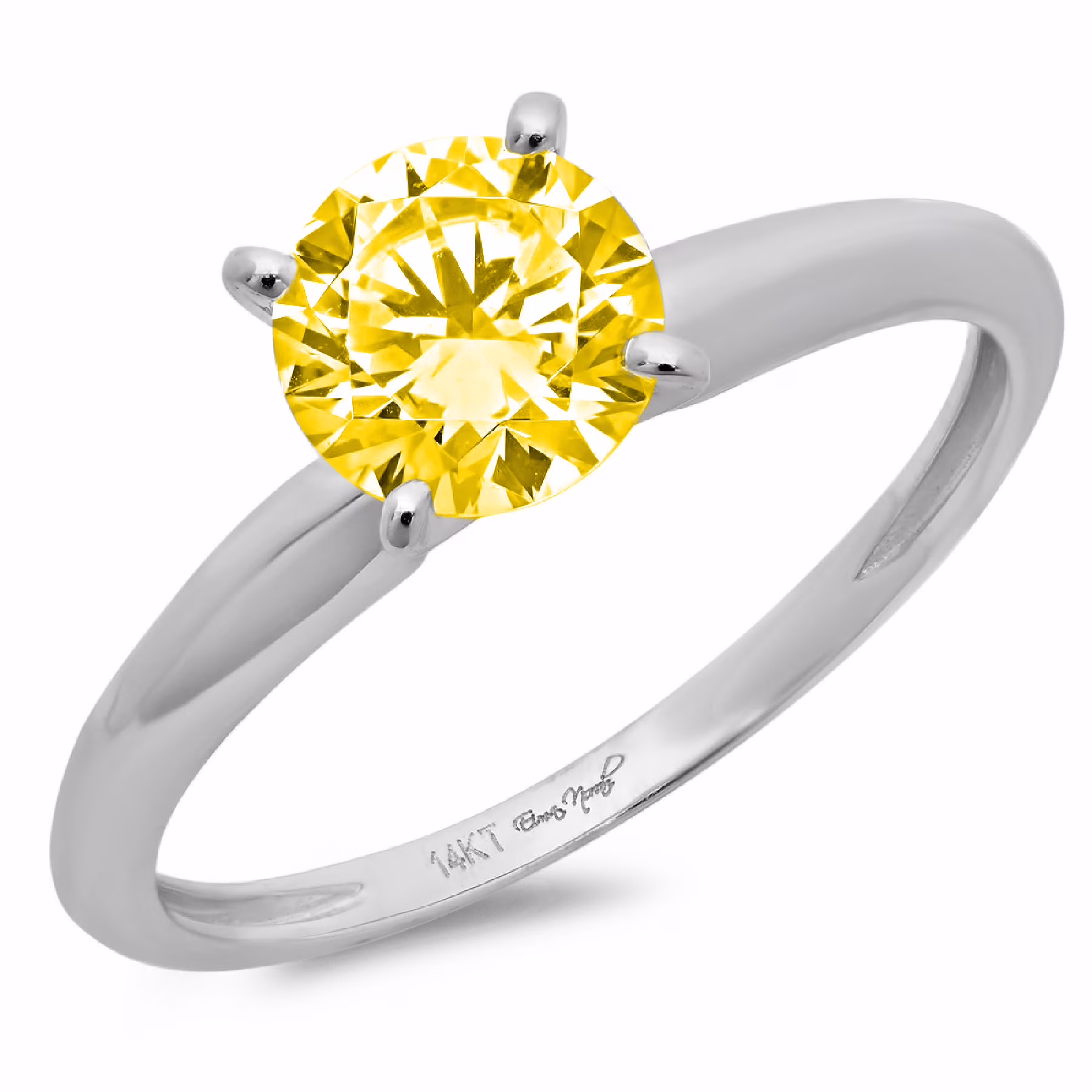 0.5 ct Brilliant Round Cut Simulated Yellow Diamond 14k White Gold Solitaire Ring SZ 5.25
